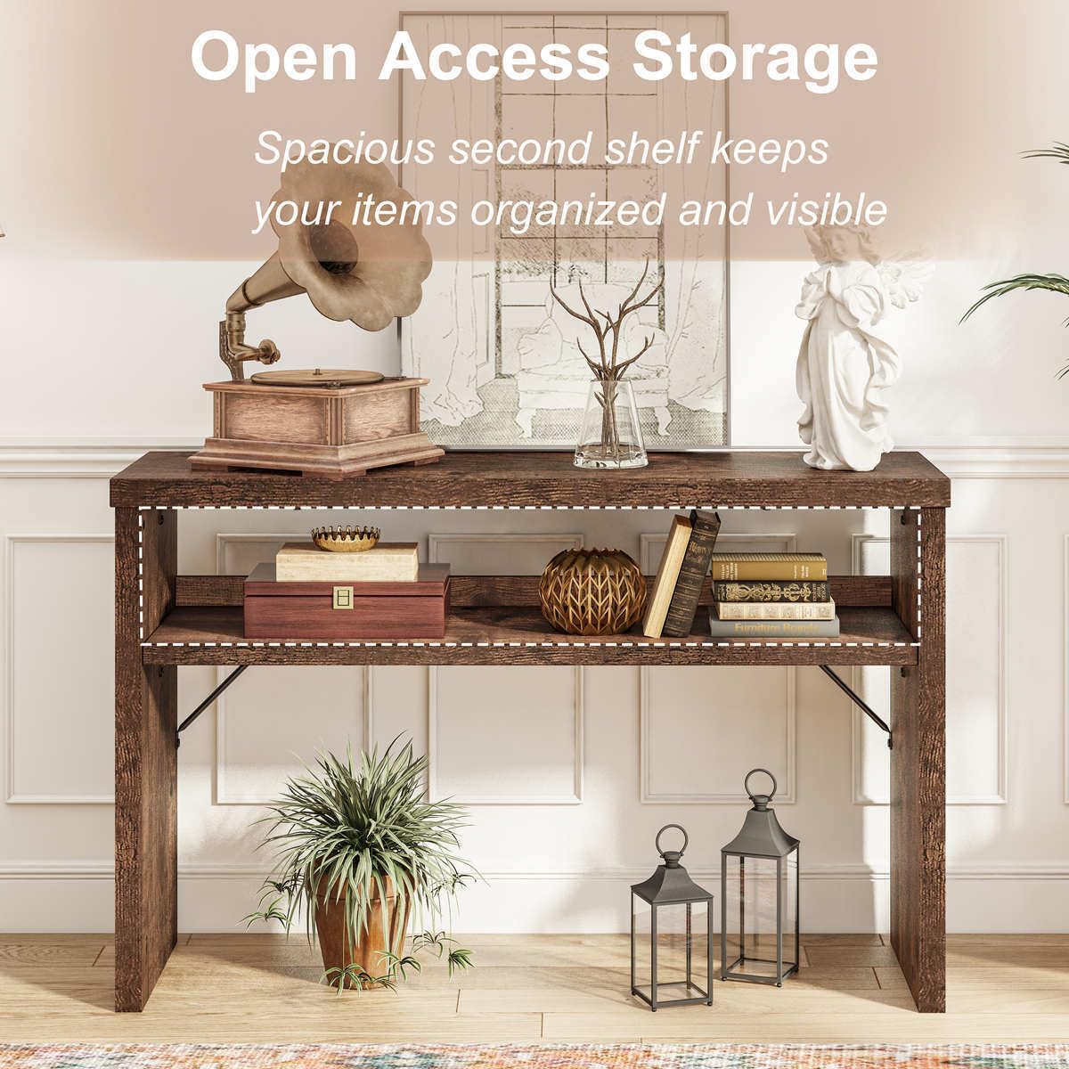 BON AUGURE Entryway Table, Console Table Behind Couch, Wood Sofa Tables with Shelf for Living Room, Farmhouse Entry Tables for Hallway Foyer (Rustic Oak, 47 Inches)