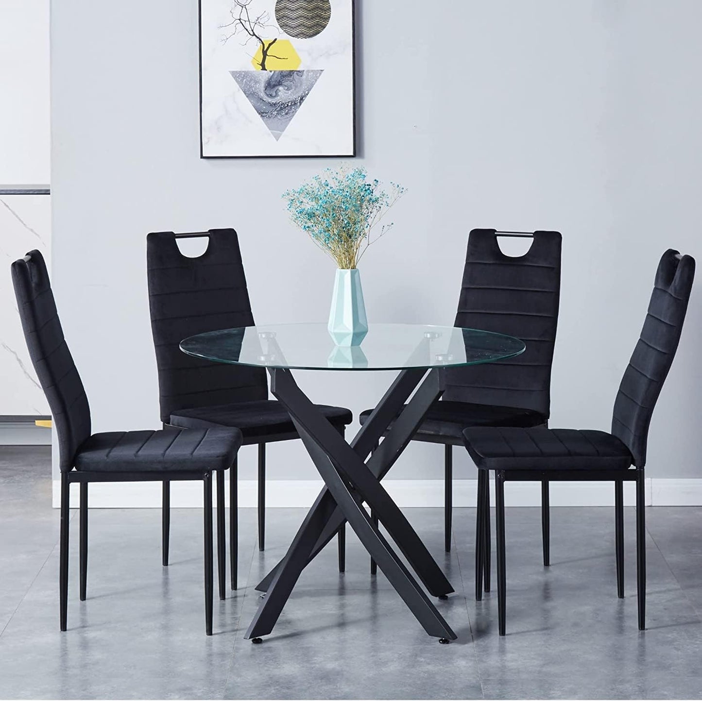 Round Tempered Glass Dining Table for 2-4 with Metal Legs, 35.5 in Modern Small Kitchen Table for Kitchen Dining Room (Black)