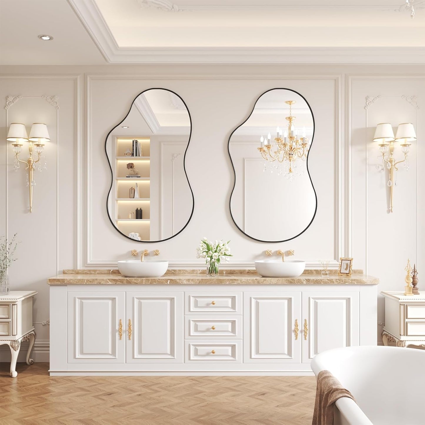 WEER Irregular Wall Mirror, 26x46 inch Black Asymmetrical Mirror Wall Mounted Mirrors Decorative, Abstract Wavy Aluminum Alloy Frame Mirror for Bathroom, Bedroom, Living Room, Entryway