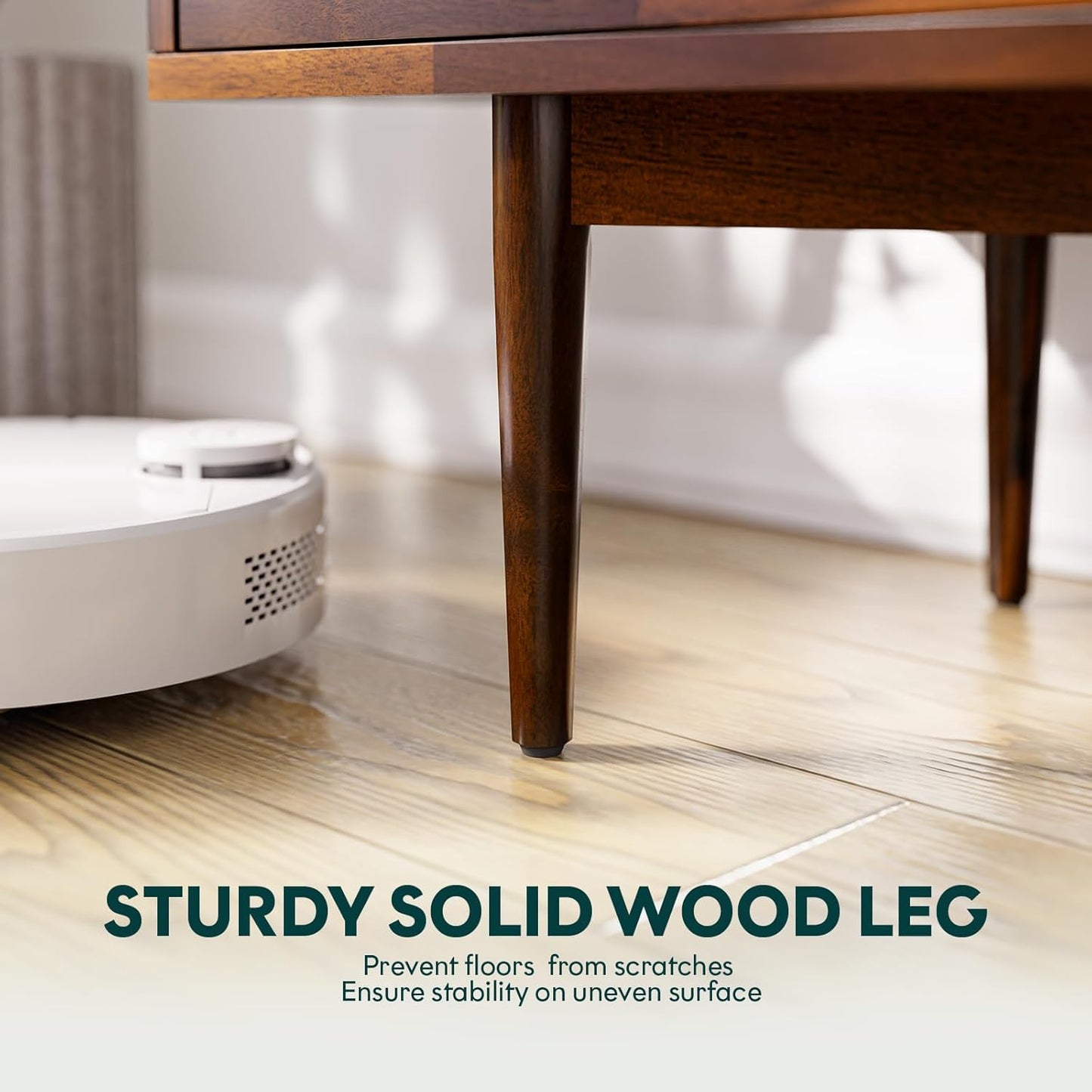 Bme Oliver TV Stand for TVs up to 55", Mid-Century Solid Wood TV Console with Natural Rattan Door, Media TV Console, Entertainment Center with Storage, Fluted Media Cabinet for Living Room, Walnut