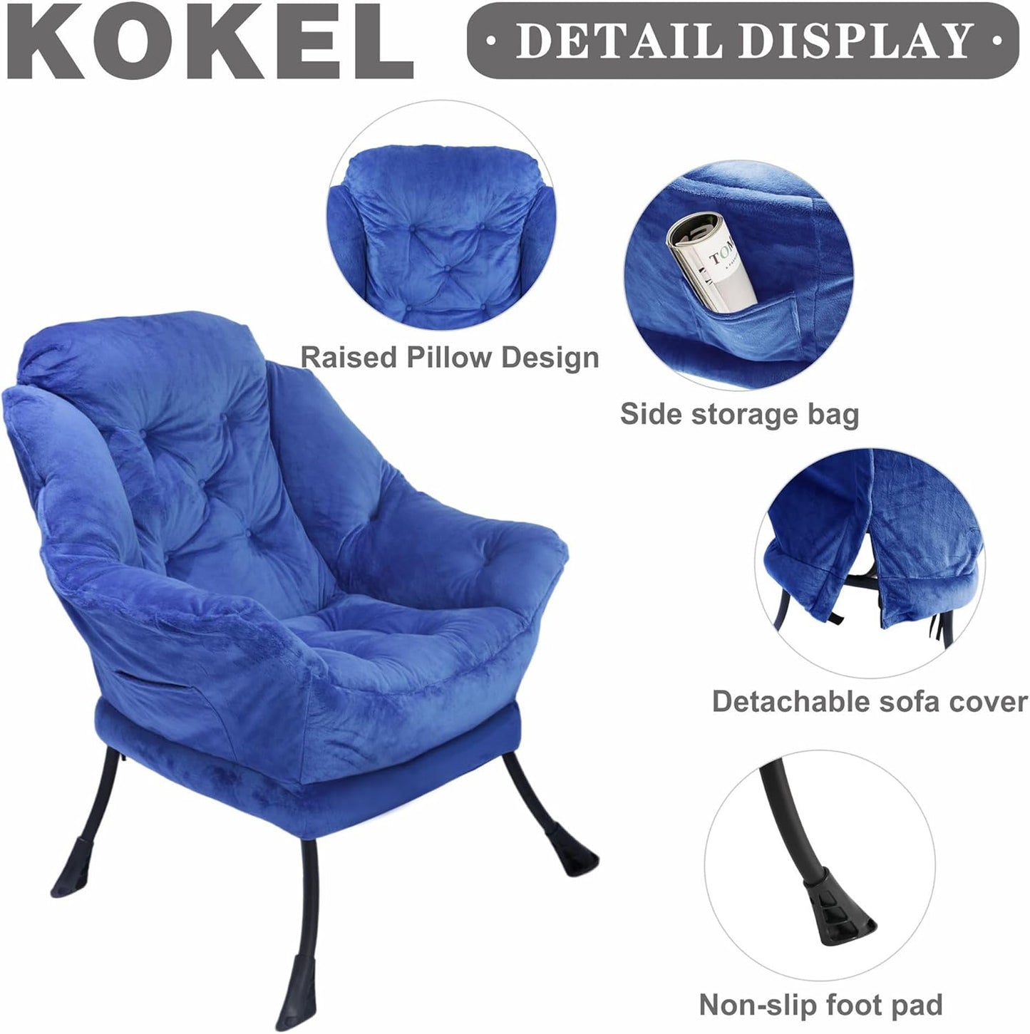 Kokel Lazy Chair with Folding Ottoman,Living Room Chairs (Blue-1248)