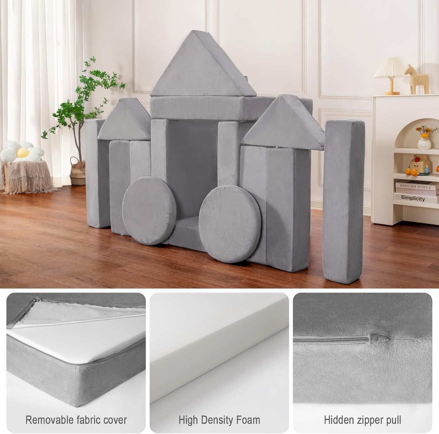 Modular Kids Play Couch 15PCS, Convertible Toddler Floor Sofa Set, Foam Play Sofa for Boys & Girls, Versatile Kids Furniture for Playroom, Climbing, Reading, Relaxing