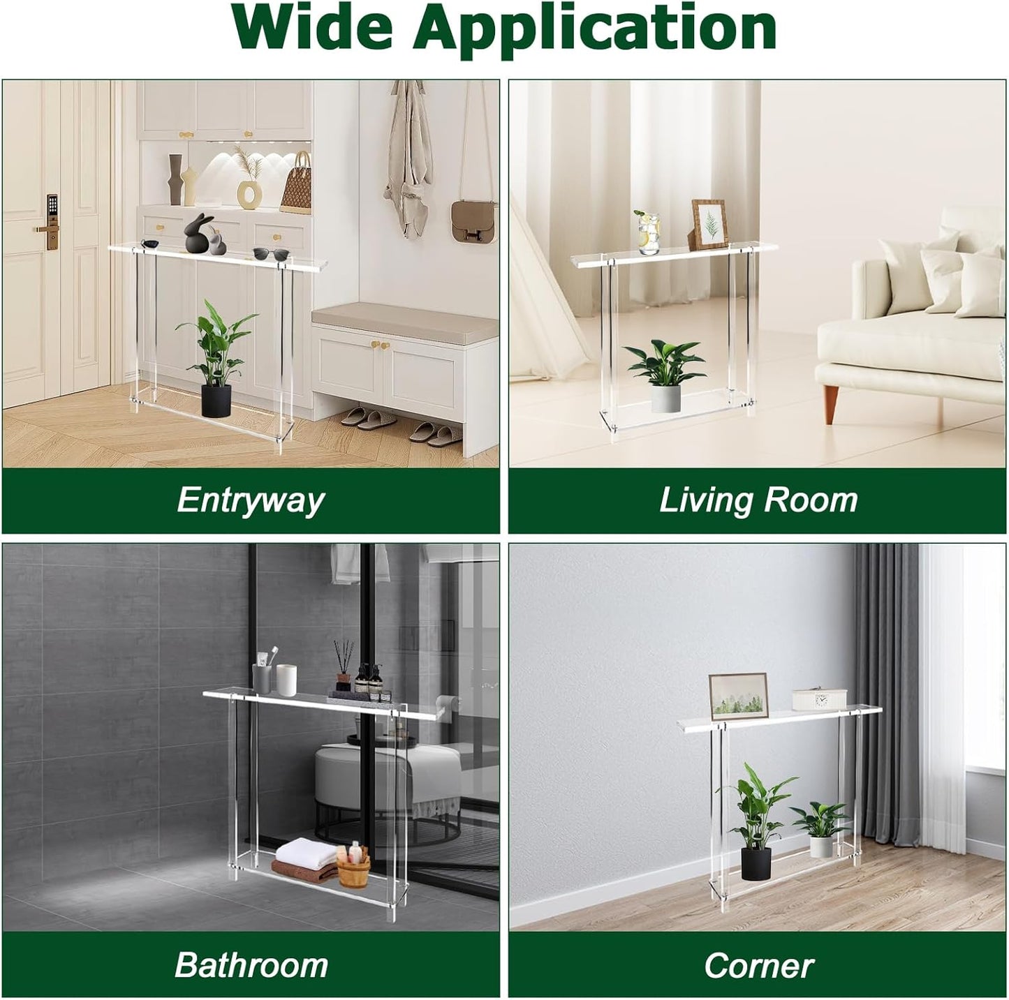 Acrylic Narrow Console Table for Entryway 7.6" D x 39.4" W x 31.5" H Clear Modern Skinny Bookshelf Slim Entry Table Waterfall Desk Furniture for Sofa Foyer Hallway Living Room Dining Room