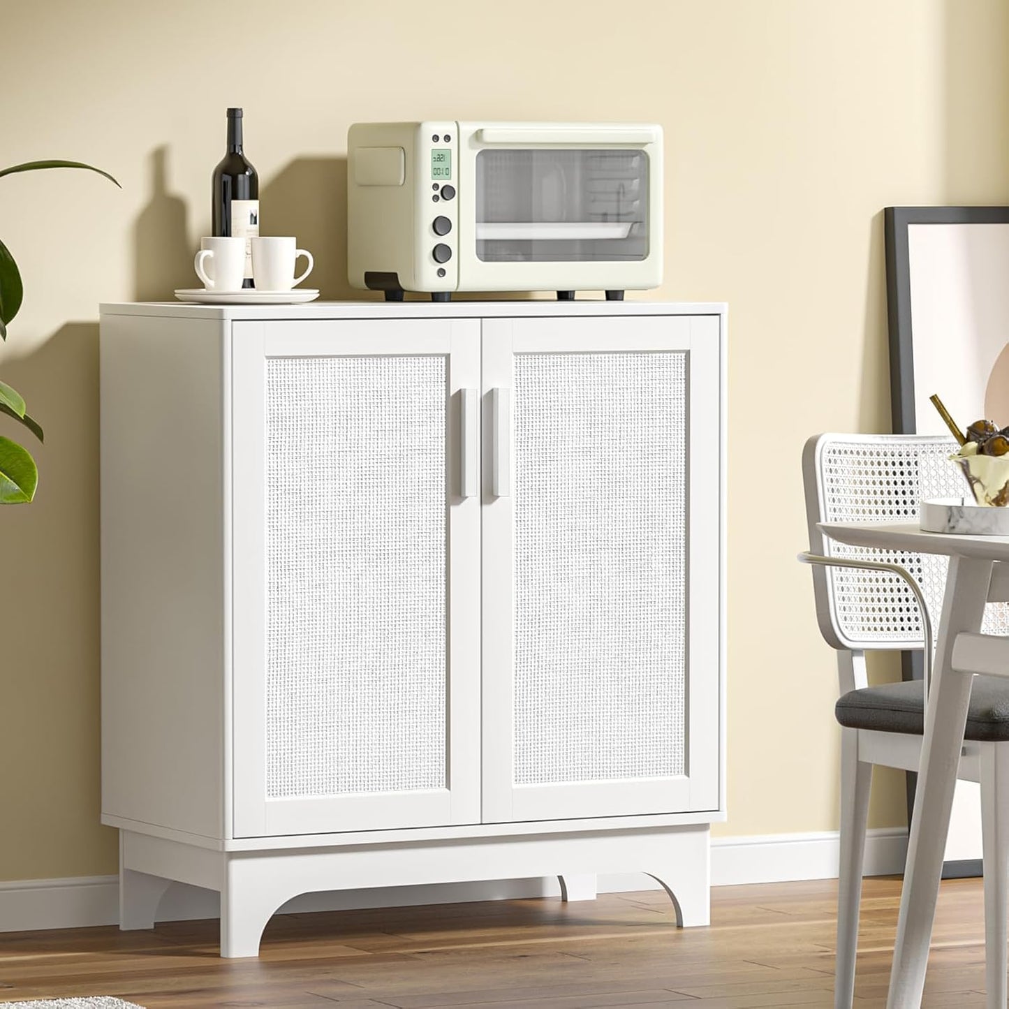 Rattan Cabinet, Sideboard Storage Cabinet with 2 Doors Buffet Cabinet with Adjustable Shelf Large Space, Kitchen Sideboard Buffet for Entryway Hallway