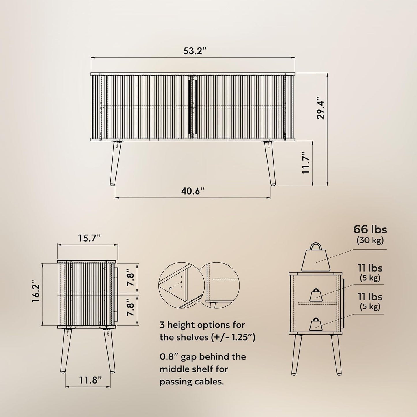 WERMO 53'' Blue Cabinet with Doors and Shelves - Credenza, Modern Media Console Table with Storage, Blue Sideboard Storage Accent Cabinet for Living Room, Office, Entryway and Bedroom (Oak)