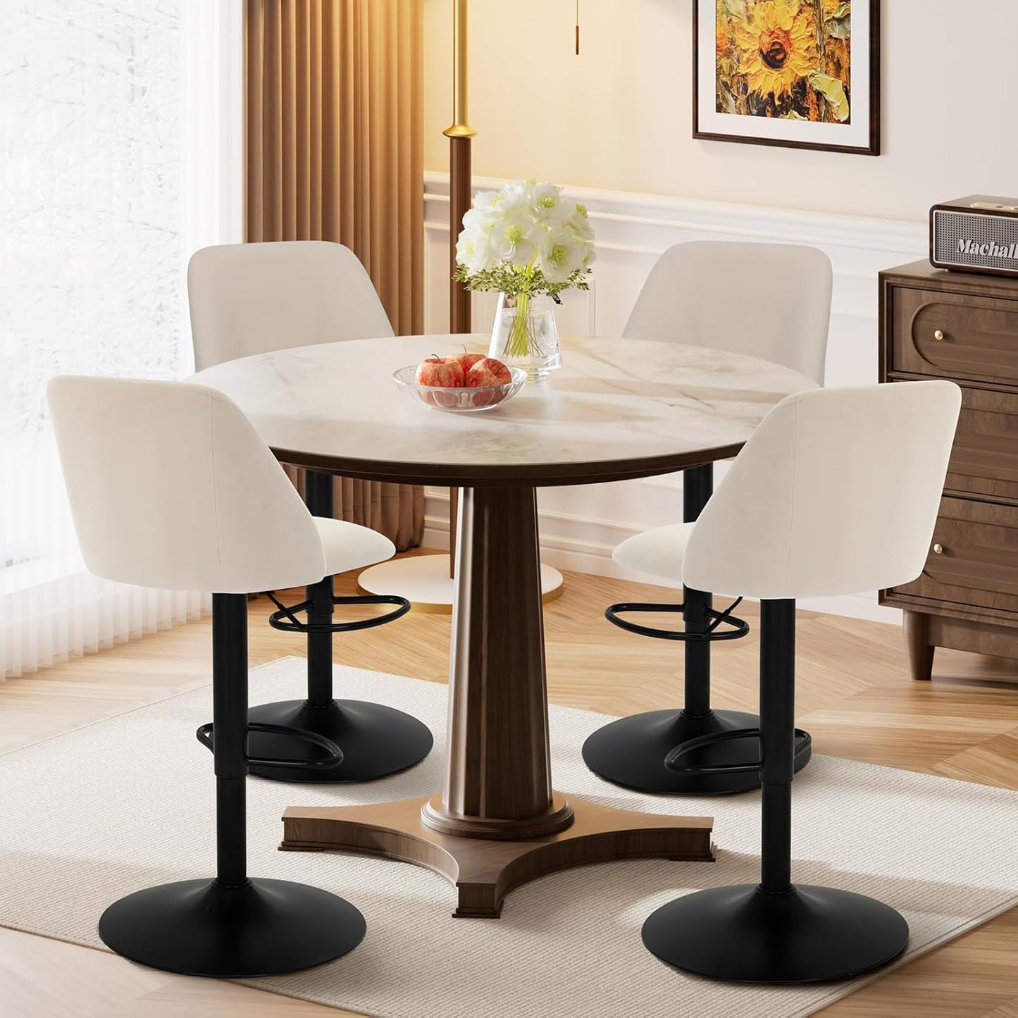 COLAMY Bar Stools Set of 2, Modern Swivel Bar Chairs, Adjustable Upholstered Barstools Counter Height with Full Backrest for Bar, Dining Room, Kitchen Island, Beige