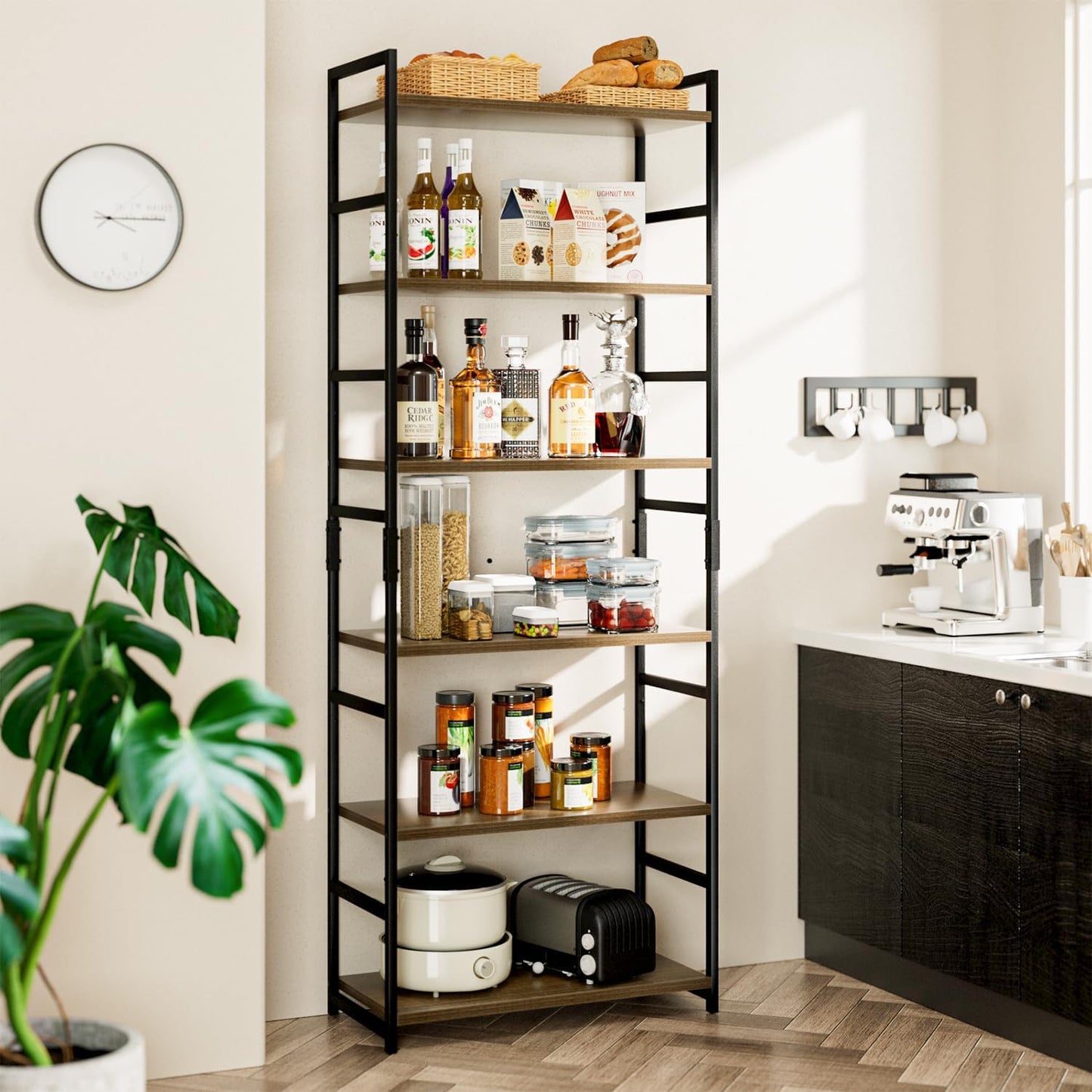 NUMENN 6 Tier Bookshelf, Tall Bookcase Shelf Storage Organizer, Modern Book Shelf for Bedroom, Living Room and Home Office, Dark Walnut