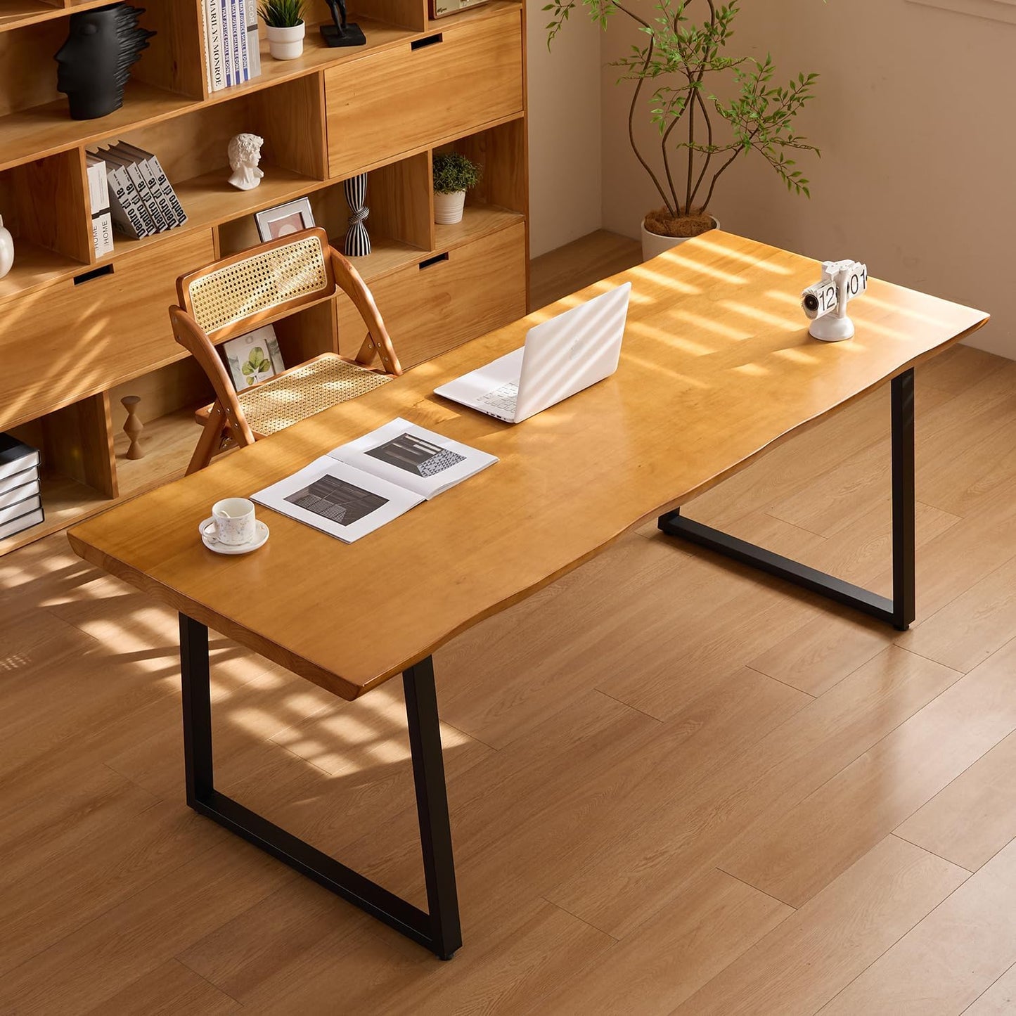 Solid Wood Administrative Computer Desk - Rustic Style Large Office Desk, Modern Minimalist Workstation for Home, Ideal for Learning, Writing, and Professional Use (Dark Yellow, 62.99in)