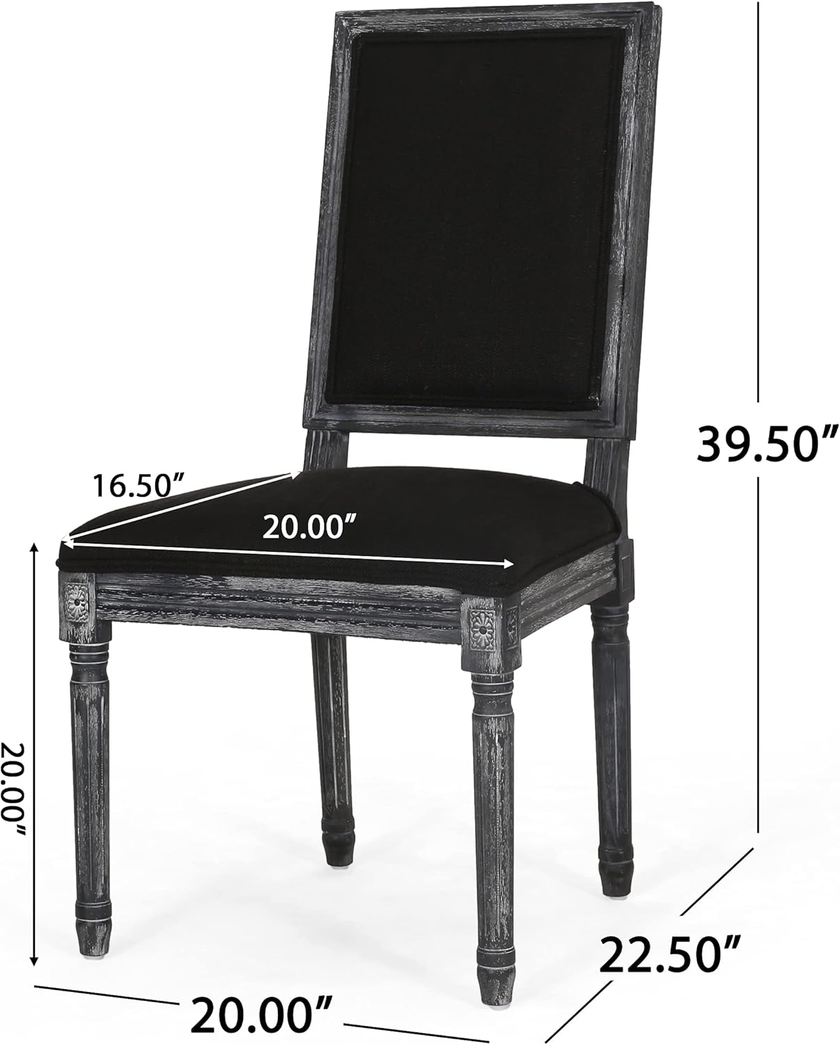 Christopher Knight Home Regina French Country Dining Chairs Set of 2, Wooden Dining Room Chair, High Back Kitchen Side Chair, Fabric Upholstered Armless Extra Seat, Black and Gray