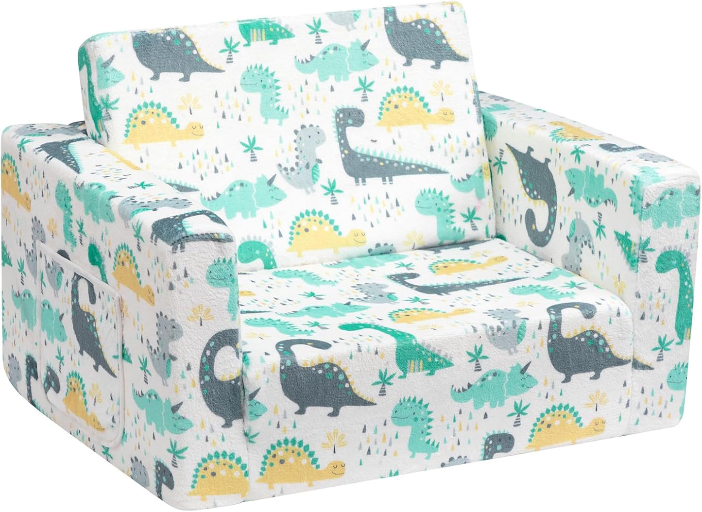 ALIMORDEN 2-in-1 Flip Out Cuddly Sherpa Toddler Couch, Convertible Sofa to Lounger, Dinosaur