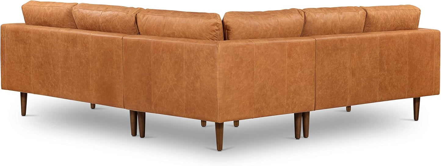 POLY & BARK Napa Leather Corner Sectional Sofa in Full-Grain Pure-Aniline Italian Tanned Leather in Cognac Tan