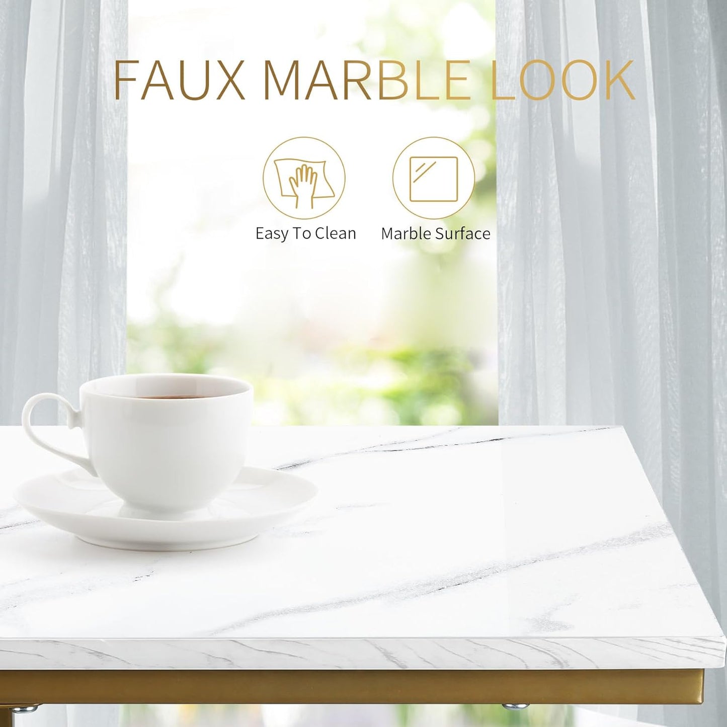 C Shaped End Table Set of 2, Small Side Table for Sofa and Bed, Couch Tables That Slide Under, Snack Side Table for Living Room, Bedroom, White Faux Marble and Gold