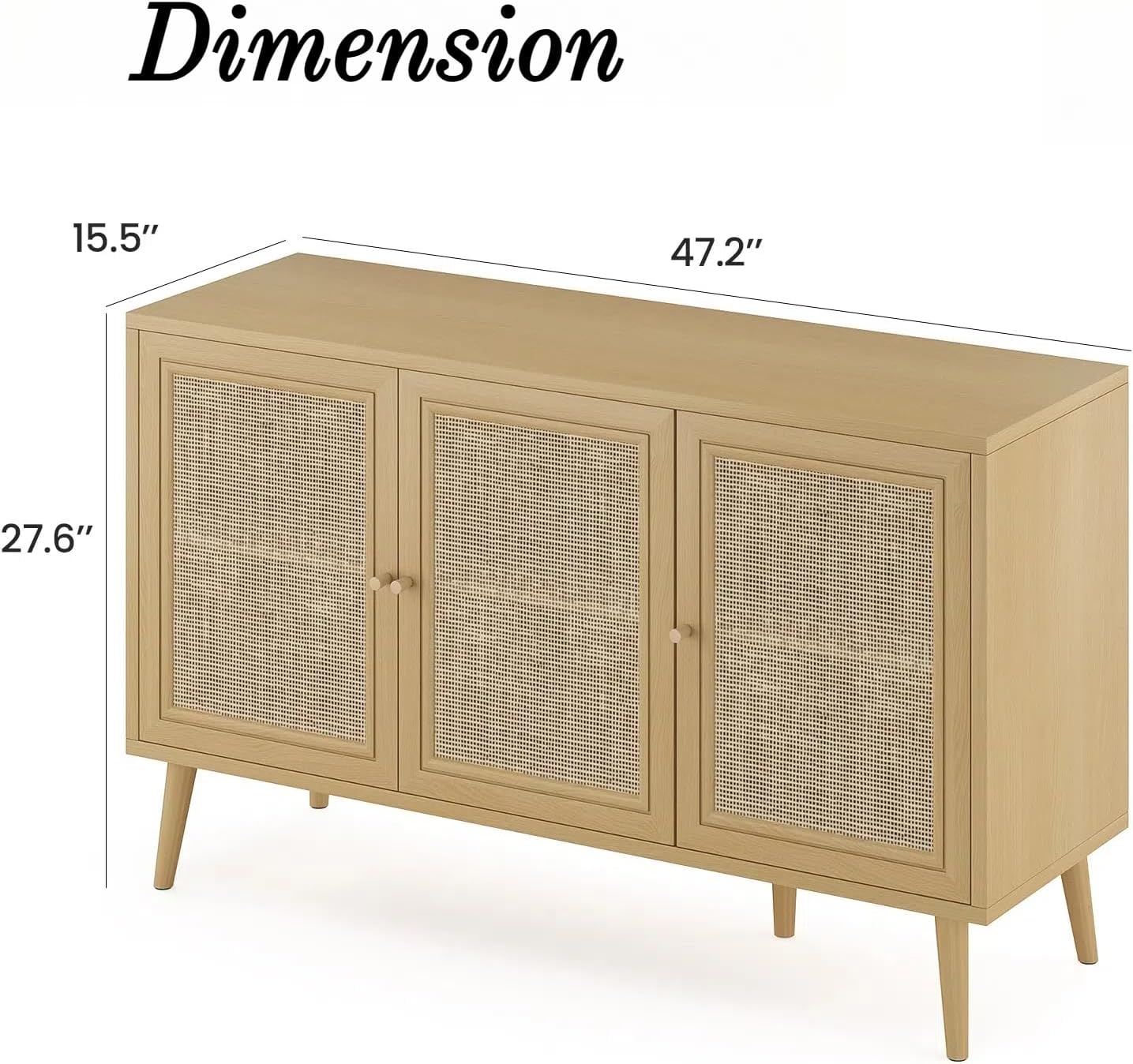 Rattan Entryway Table, Entertainment Center with Adjustable Shelf, Sideboard Buffet Cabinet with 3 Rattan Doors, Modern Console Cabinet with Large Storage for Living Room, Kitchen, Brown