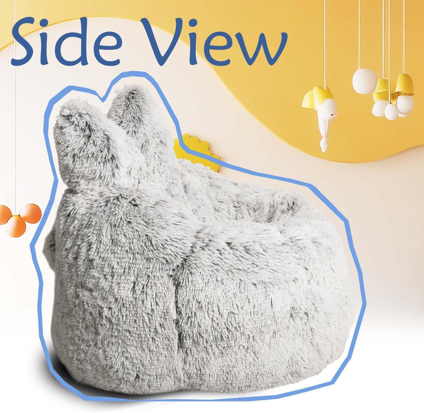Bean Bag Chair for Kids with Plush Faux Fur Cover, 2.5FT Memory Foam Filled Bean Bag for Teens & Kids, Lazy Sofa for Living Room/Bedroom/Dorm, Rabbit-Ears Design