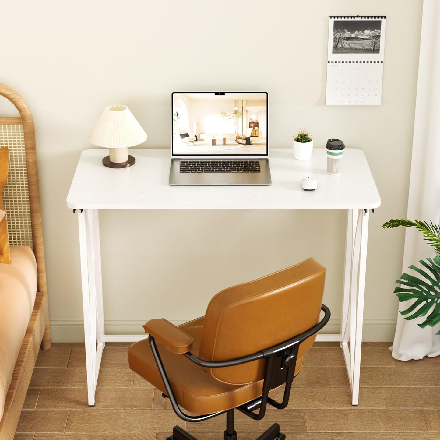 Foldable Desk, 31.5" Small Desk for Bedroom, Space Saving Folding Computer Desk for Home Office, Easy Assembly, White