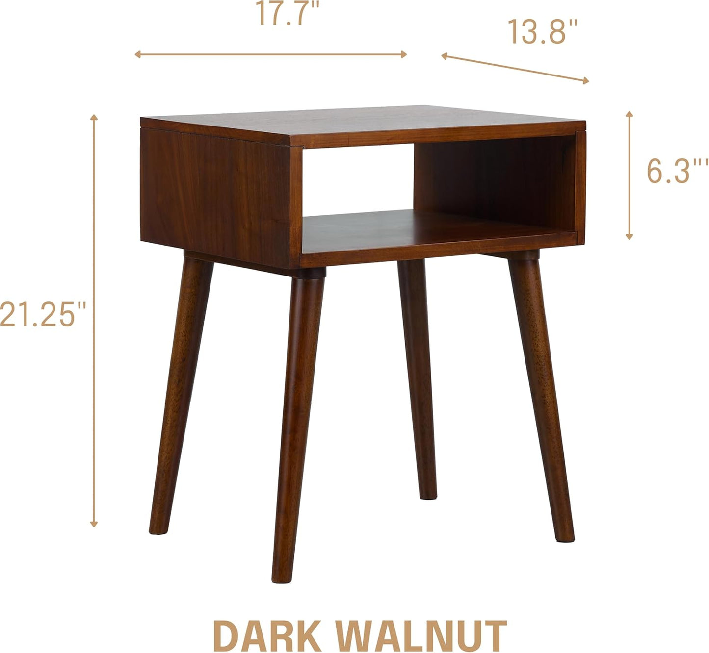 NTC Zoe Solid Wood Nightstand, Mid Century Modern Side Table Bedroom, Bedside Furniture, Night Stand, End Table, Easy Assembly - Dark Walnut