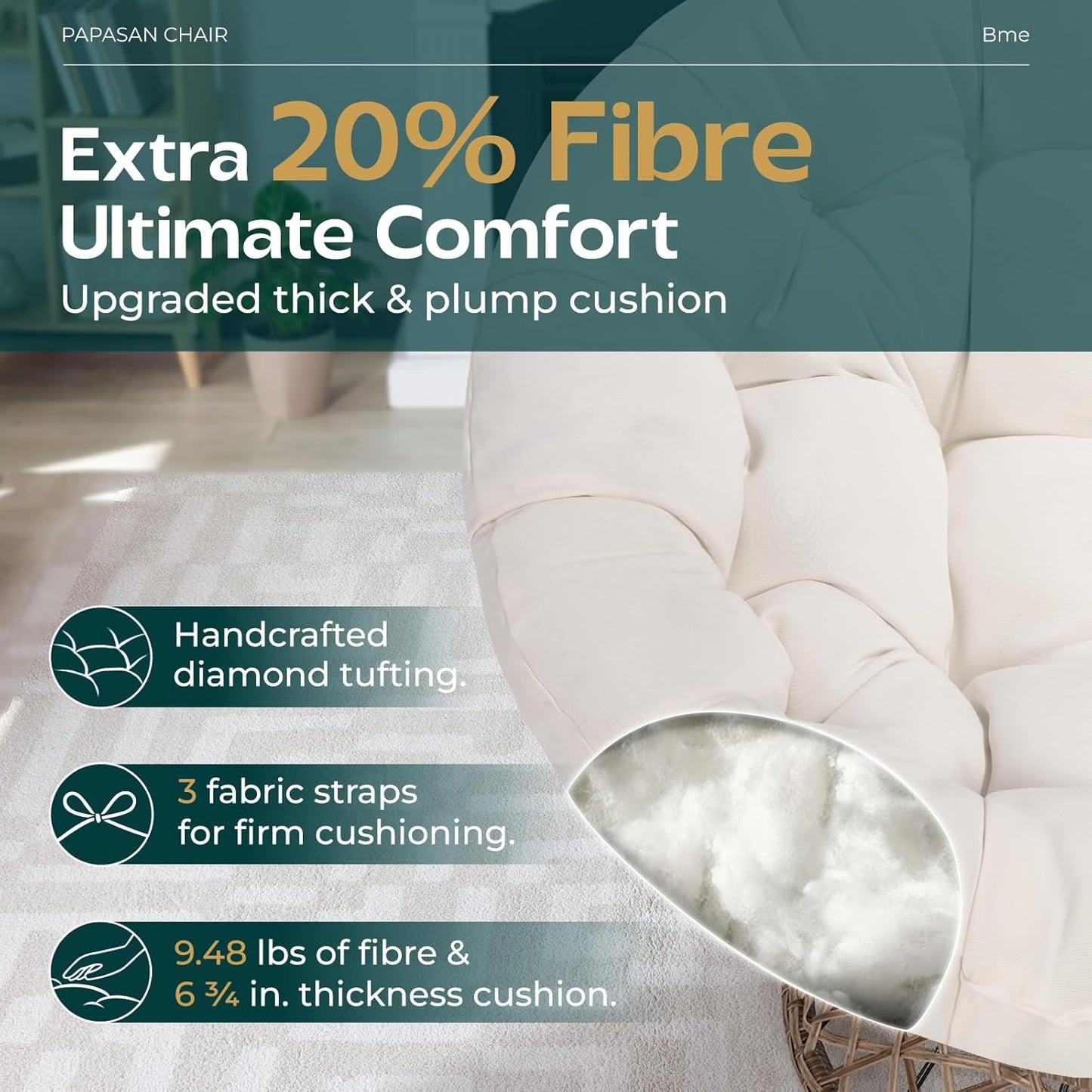 Bme 40" Ergonomic Wicker Papasan Chair