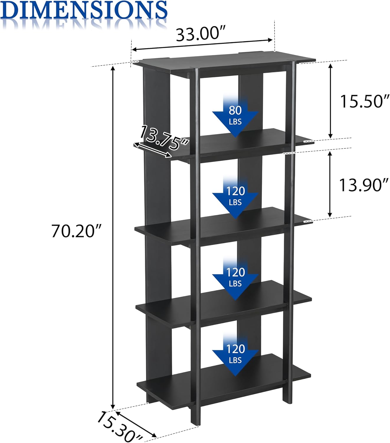 Christopher Knight Home Milio Modern 4 Shelf Bookcase, Acacia Solid Wood Book Organizer with Non-Slip Foot Pads, Sturdy Open Storage Shelf, Big Book Shelf, Floor Standing Unit, 70.20'' Height, Black