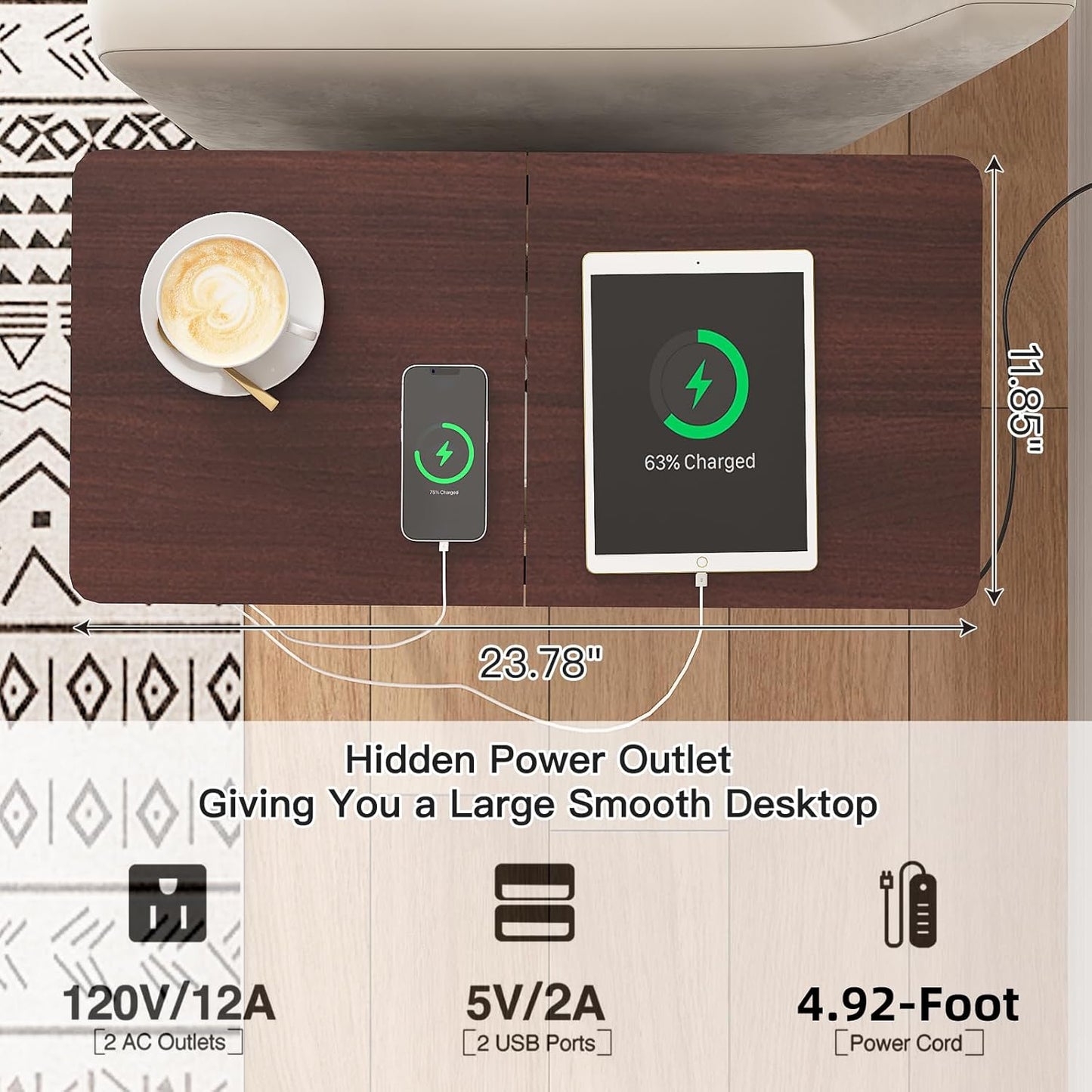 LIDYUK End Table with Charging Station, Narrow Side Table with Drawer and USB Ports & Power Outlets, Nightstand Bedside Tables for Small Spaces, Bedroom, Living Room, Dark Cherry