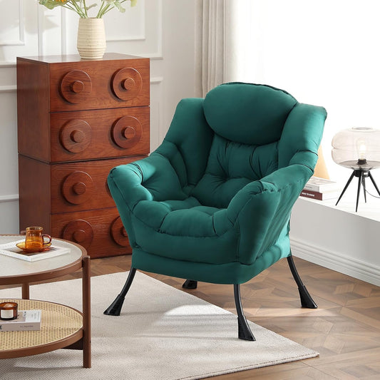Lazy Chair, Reading Armchair, Large Modern Lounge Accent Chair, Leisure Sofa Chair for Living Room, Bedroom, Dorm Room (Dark Green)