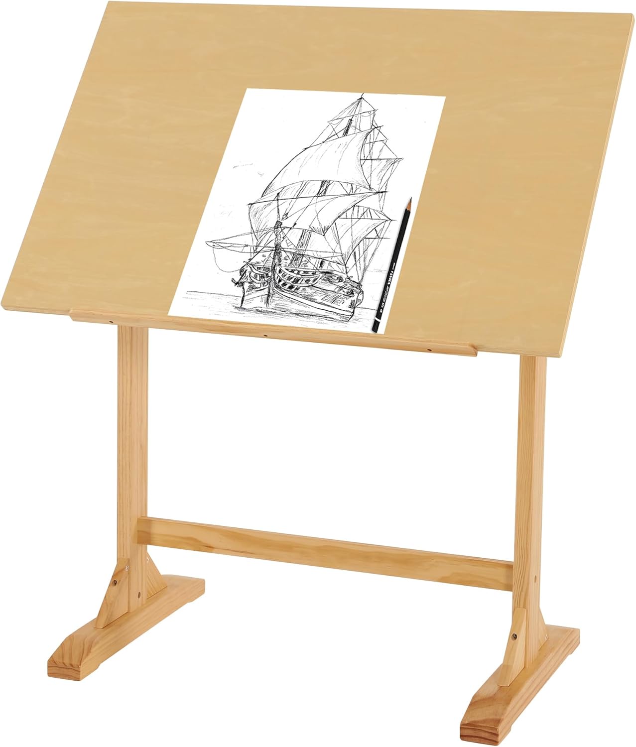 VISWIN Wood Drafting Table for Adults, 24'' x 35" Drawing Table with Adjustable Angle for Art Studio, 34" Height Solid Pine Wood Artist Desk for Drawing, Drafting, Writing, Reading, Sketching