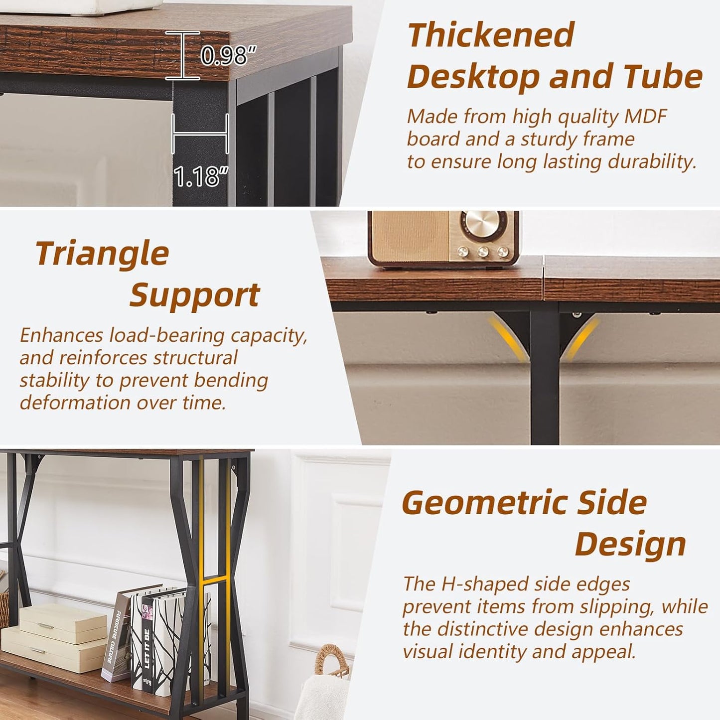 HOMISSUE Sofa Console Table, 70.9" Extra Long Sofa Table with 2-Tier Storage, Industrial Narrow Console Tables Behind Couch, Hallway Table for Entryway, Living Room, Rustic Brown