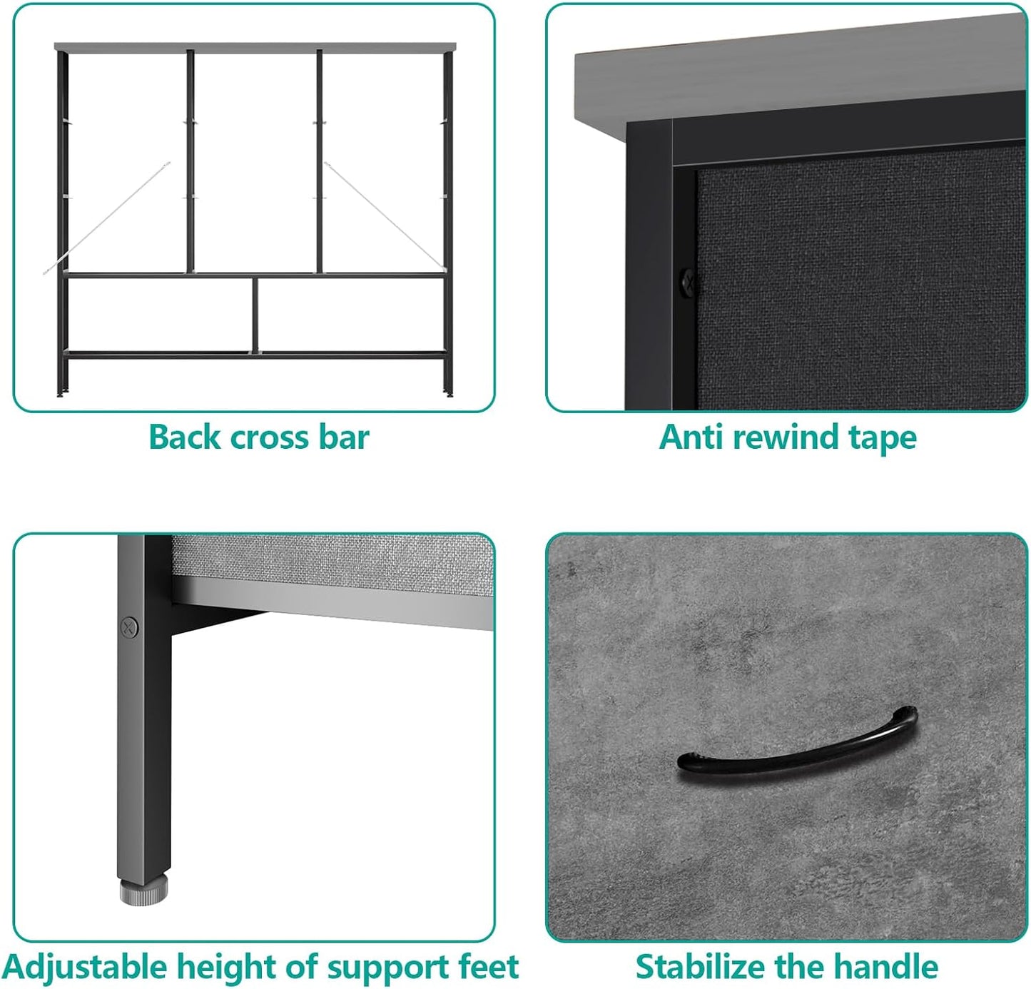 Dresser for Bedroom with 9 Deep Drawers, Wide TV Stand Modern TV Console, Fabric Storage Cabinet, Chest of Drawers for Closet, Nursery (Gray)