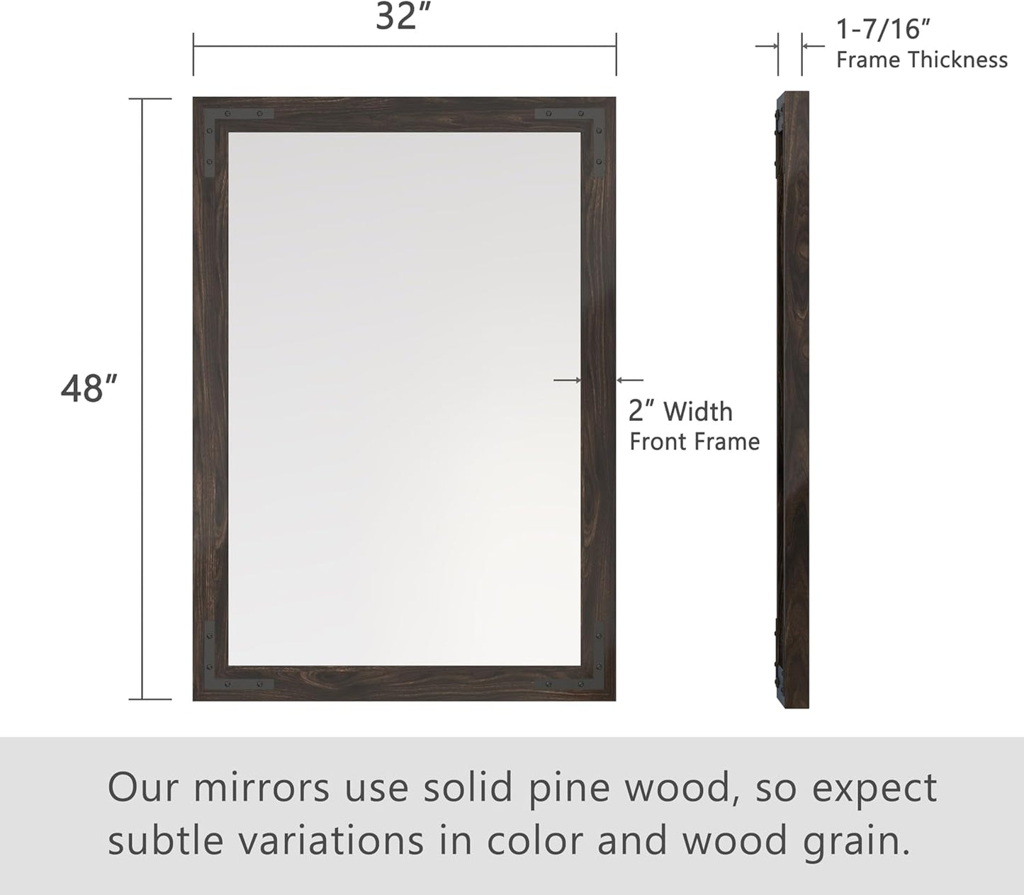 VocalStar Black Wood Framed Mirror 48 x 32 Inch, Rustic Natural Black Wooden Rectangle Bathroom Vanity Wall Mirror for Farmhouse Boho Decor, 1/4-inch Shatterproof Glass | Waterproof