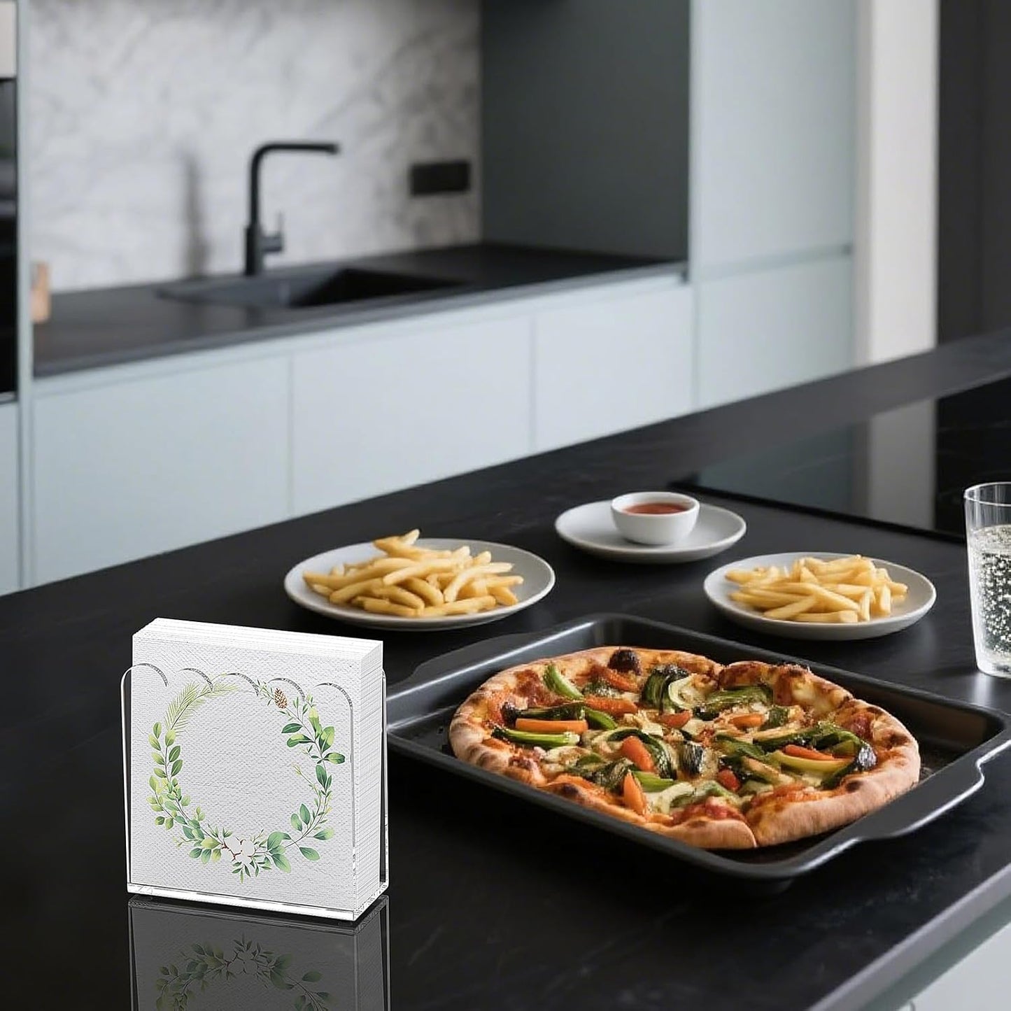 Acrylic Cocktail Napkin Holder, 2 Pack Clear Scalloped Napkin Dispenser for Table,Kitchen, Bar&Bathroom–Stylish Freestanding Napkin Holder for Restaurant, Dinner, Guest Towel Organization (5x5in)