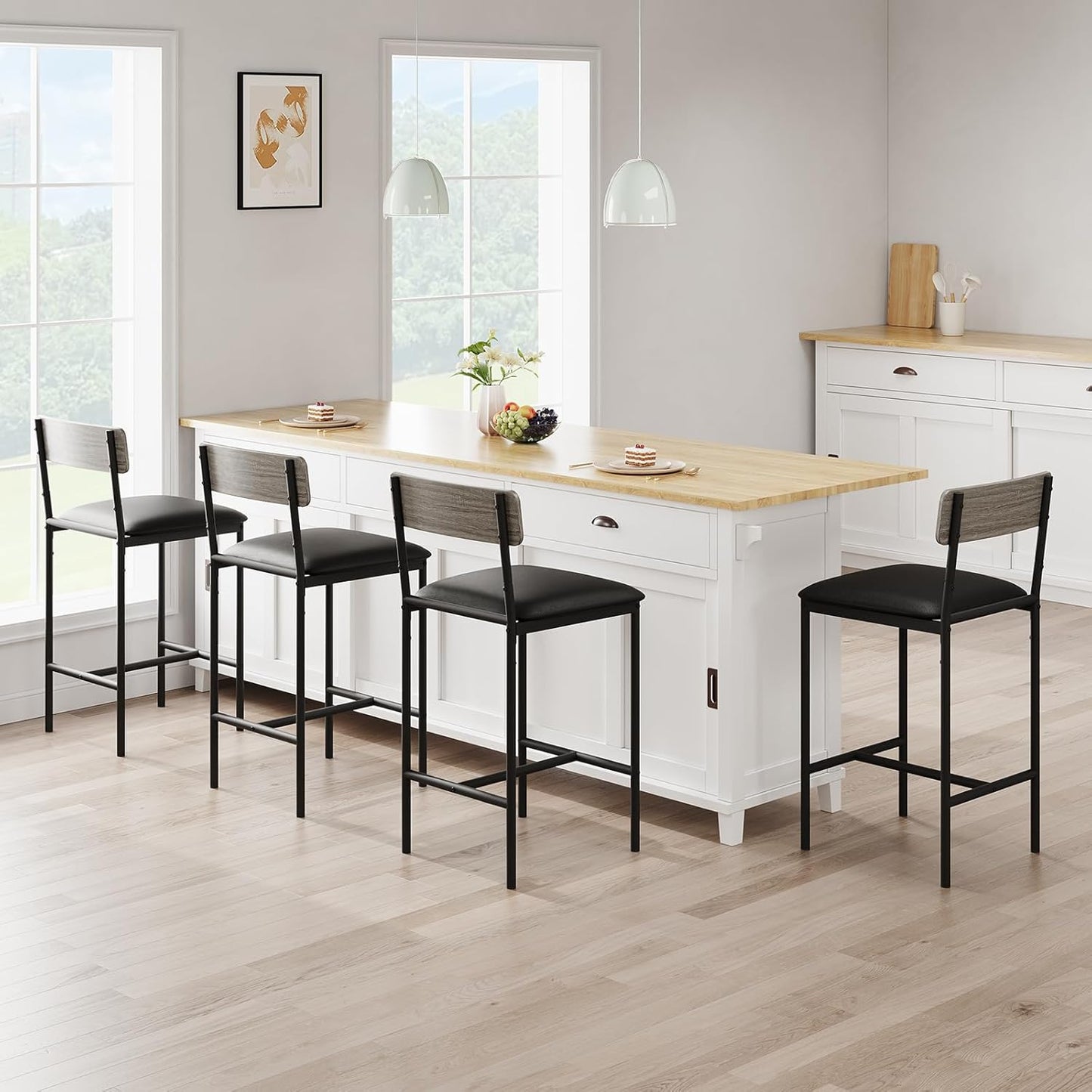 GarveeHome Bar Stools Set of 2, Upholstered Height Bar Stools with Backrest and Footrest, Kitchen Barstools for Island,Counter Bar, Easy Assembly, Rustic Gray