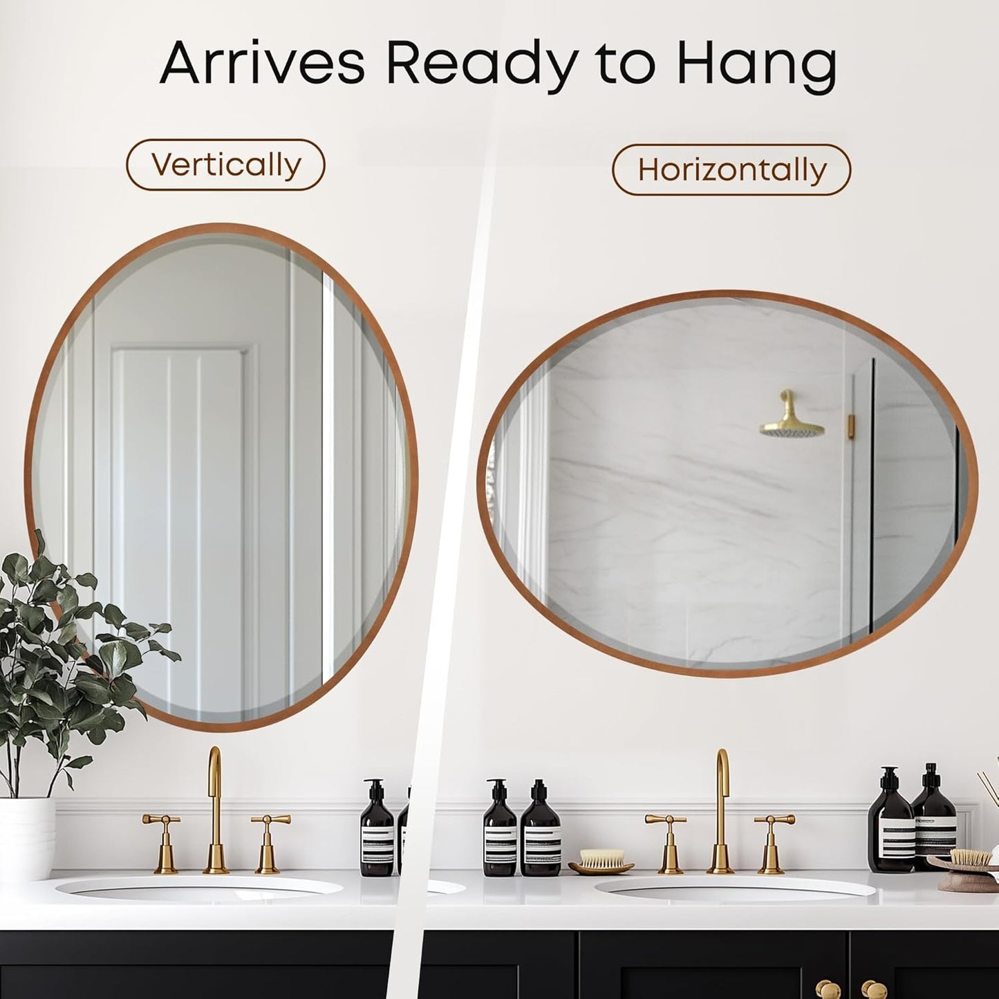 OVALCREST - Oval Wooden Beveled Wall Mirror for Home Decor, Bathroom, Vanity, Bedroom, Living Room, Hallway - London Style (Sunset Gold) 21.1 x 31.1