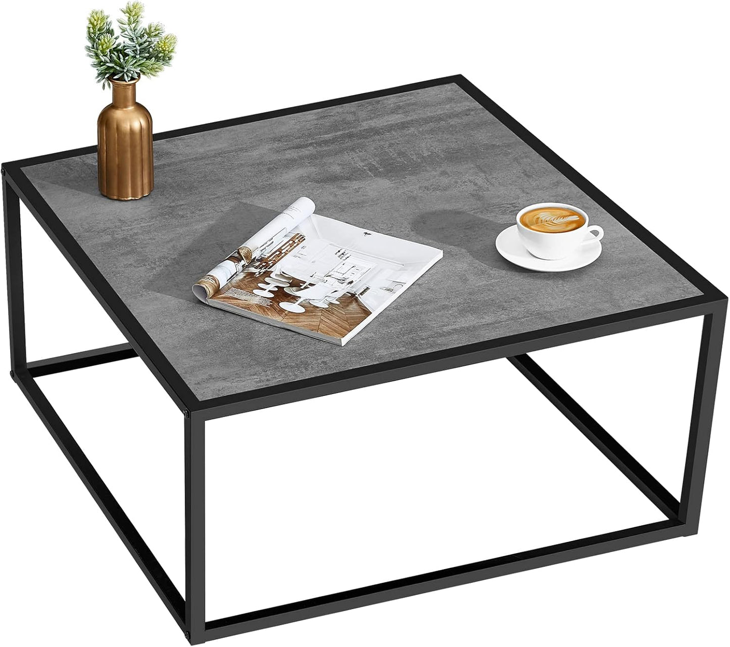 SAYGOER Small Coffee Table Square Modern Coffee Tables for Small Space Low Center Table for Living Room Office, Wood Top with Metal Frames, Easy Assembly, Gray Wood