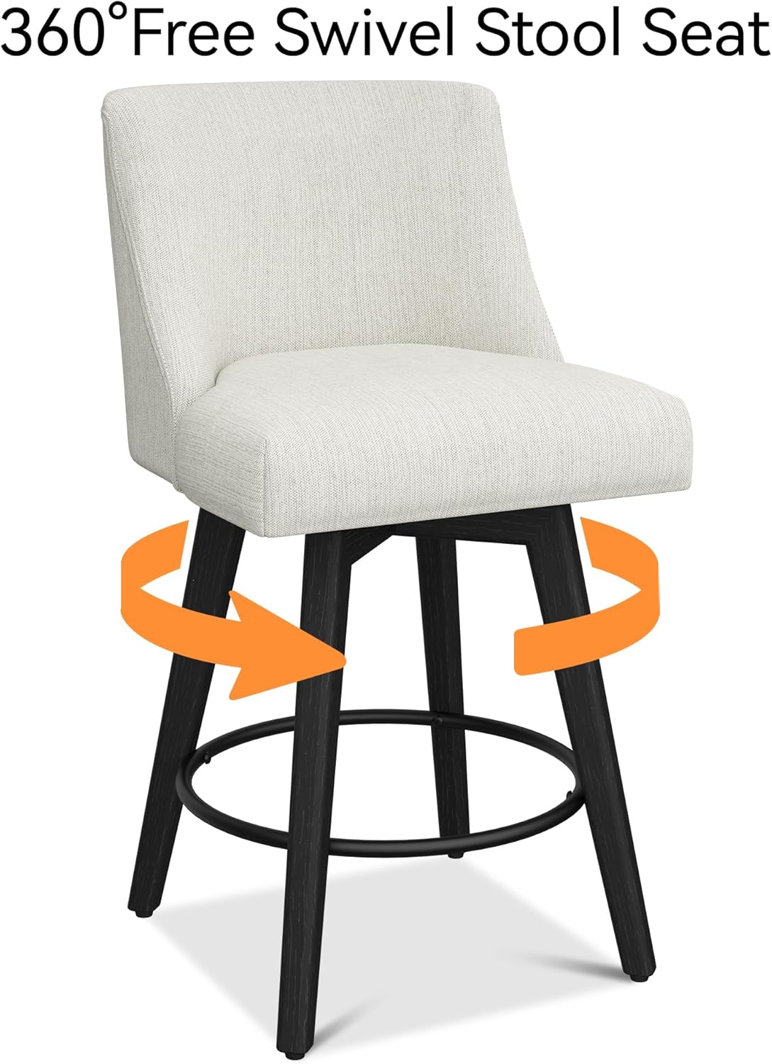 Counter Height Bar Stools Set of 3, Modern Swivel Barstools with Back and Wood Legs, Linen Fabric Upholstered Bar Chairs, 26" H Kitchen Counter Stools, Kitchen Island Home Bar, Ivory