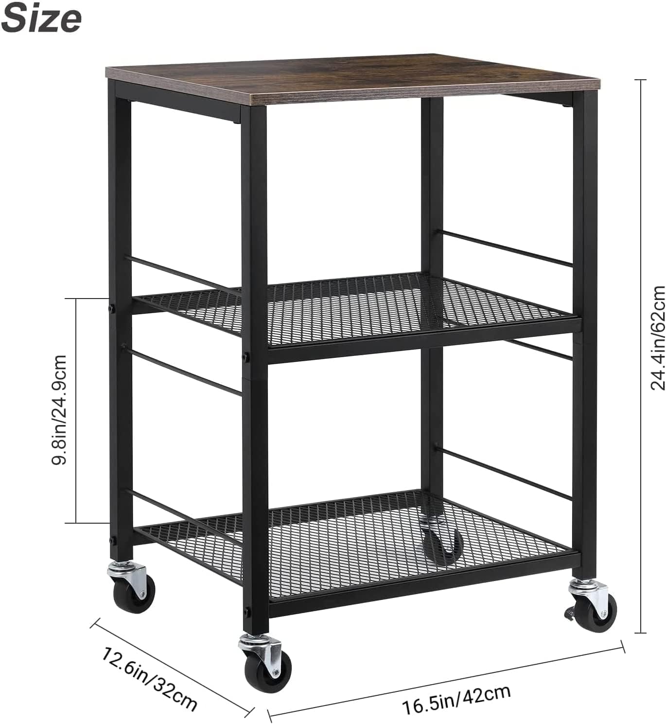 LIANTRAL 3 Tier Rolling Cart, Black Kitchen Carts on Wheels with Storage, Multifunctional Utility Cart for Kitchen Bathroom Living Room Bar Office