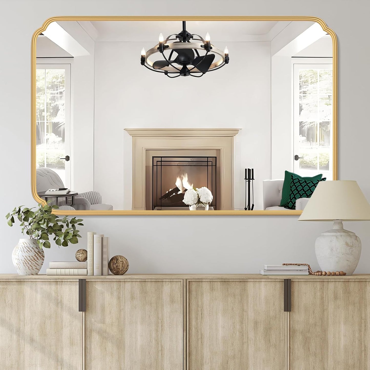 55X36 Inch Gold Metal Framed Bathroom Mirror for Wall, Large Rounded Rectangle Bathroom Vanity Mirror Farmhouse, Anti-Rust, Tempered Glass, Hangs Horizontally or Vertically