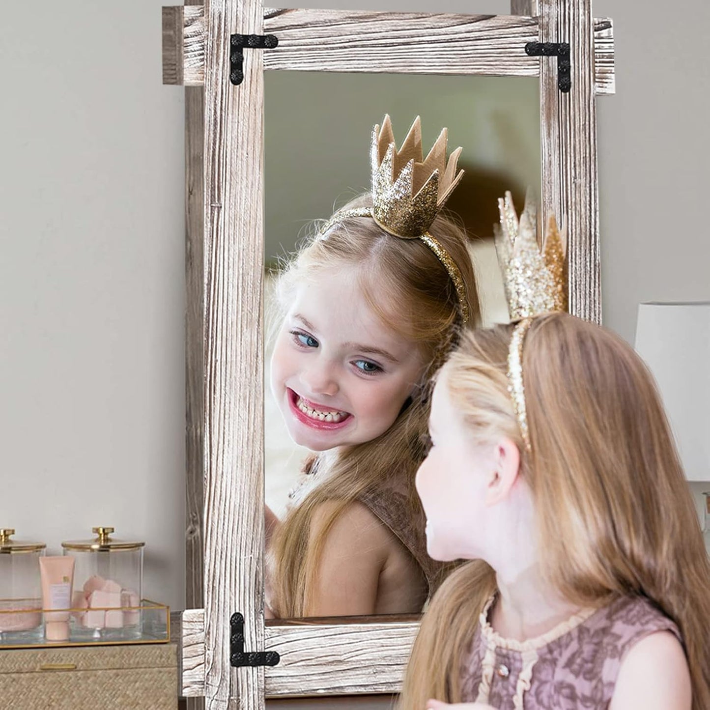 MeMoreCool Farmhouse Rustic Wood Framed Bathroom Mirror, Decorative Wall Mounted Rectangular Mirror for Bedroom, Living Room, or Bathroom, 40x28 Inch, White