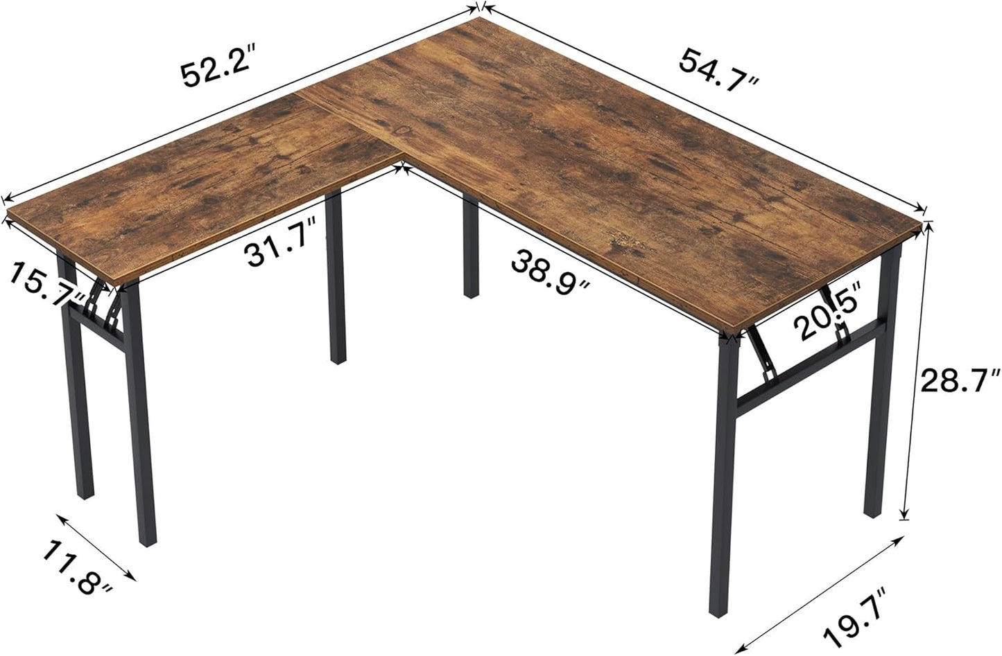 DlandHome Reversible L-Shaped Desk Large Corner Desk Folding Table Computer Desk Home Office Table Computer Workstation,Retro-N