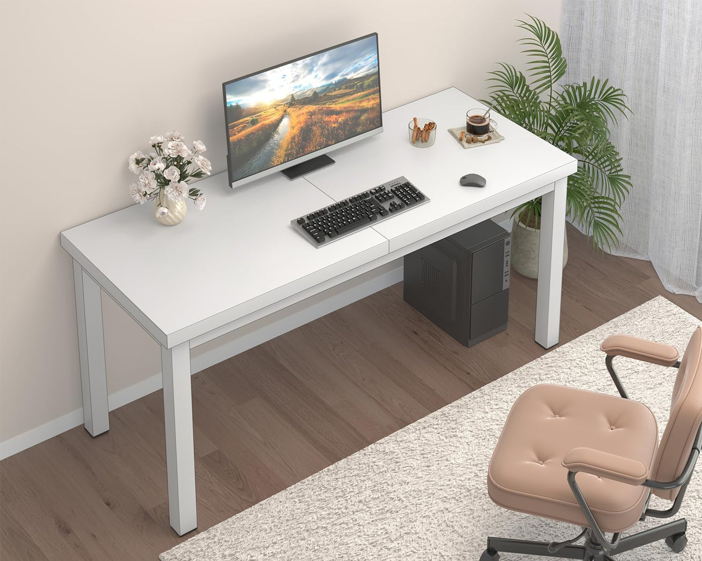 47.2 Inch Small Computer Desk, Home Office Desk, Modern Table for 2 Person Kids Student Gaming Computer Desk, Simple Office Table for Work,Craft,Writing,Studying, Etc., White