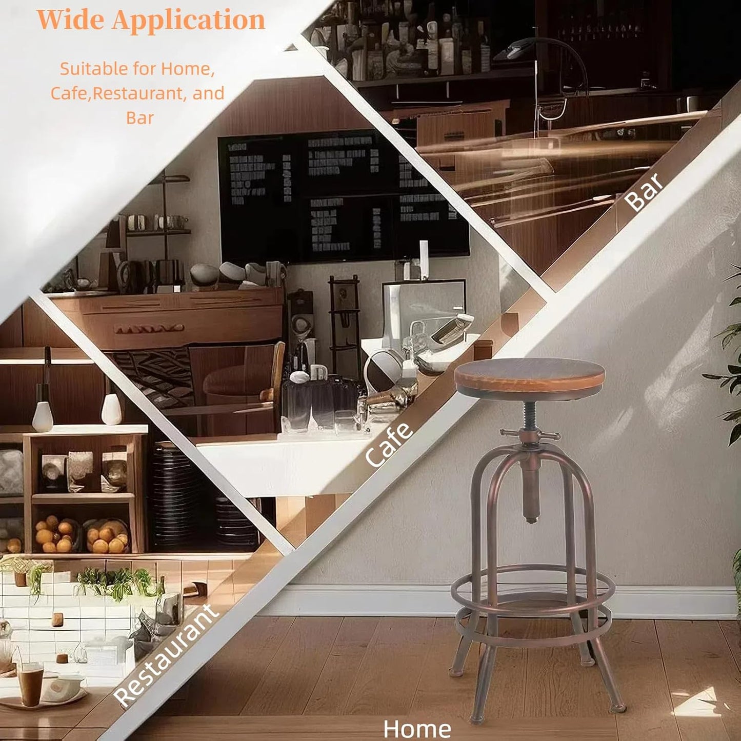 Set of 2 Industrial Bar Stool-Retro 26-32.3inch Swivel Stools-Extra Tall Kitchen Chair-Bar Counter Height Adjustable-Fully Welded (Copper 2PCS)