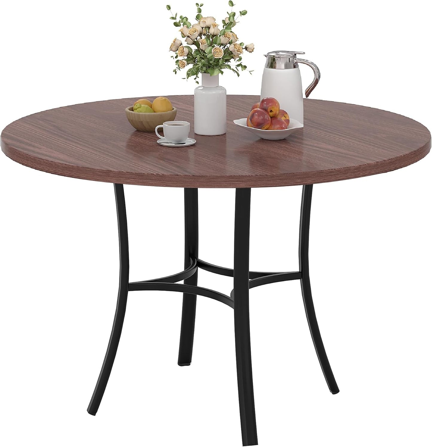 VECELO 36" Round Dining Table for 4, Wood Grain Dinette with Metal Frame for Kitchen, Apartment, Home, Space-Saving, Brown