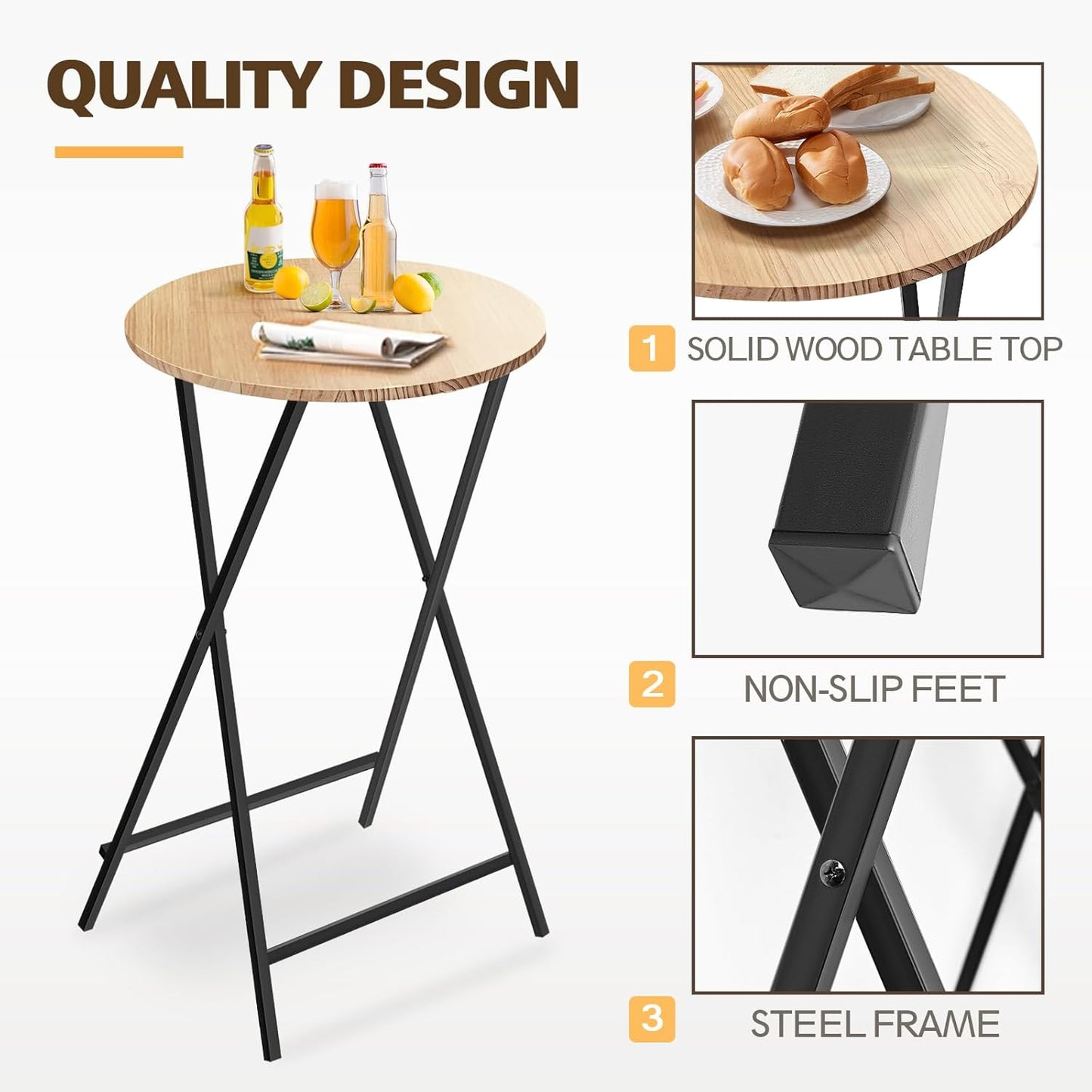 40'' Outdoor Bar Height Patio Table, Wooden Folding Cocktails Tables One-Piece Installation Indoor Outside Banquet Table for Parties, Bistro, Pub, Commercial