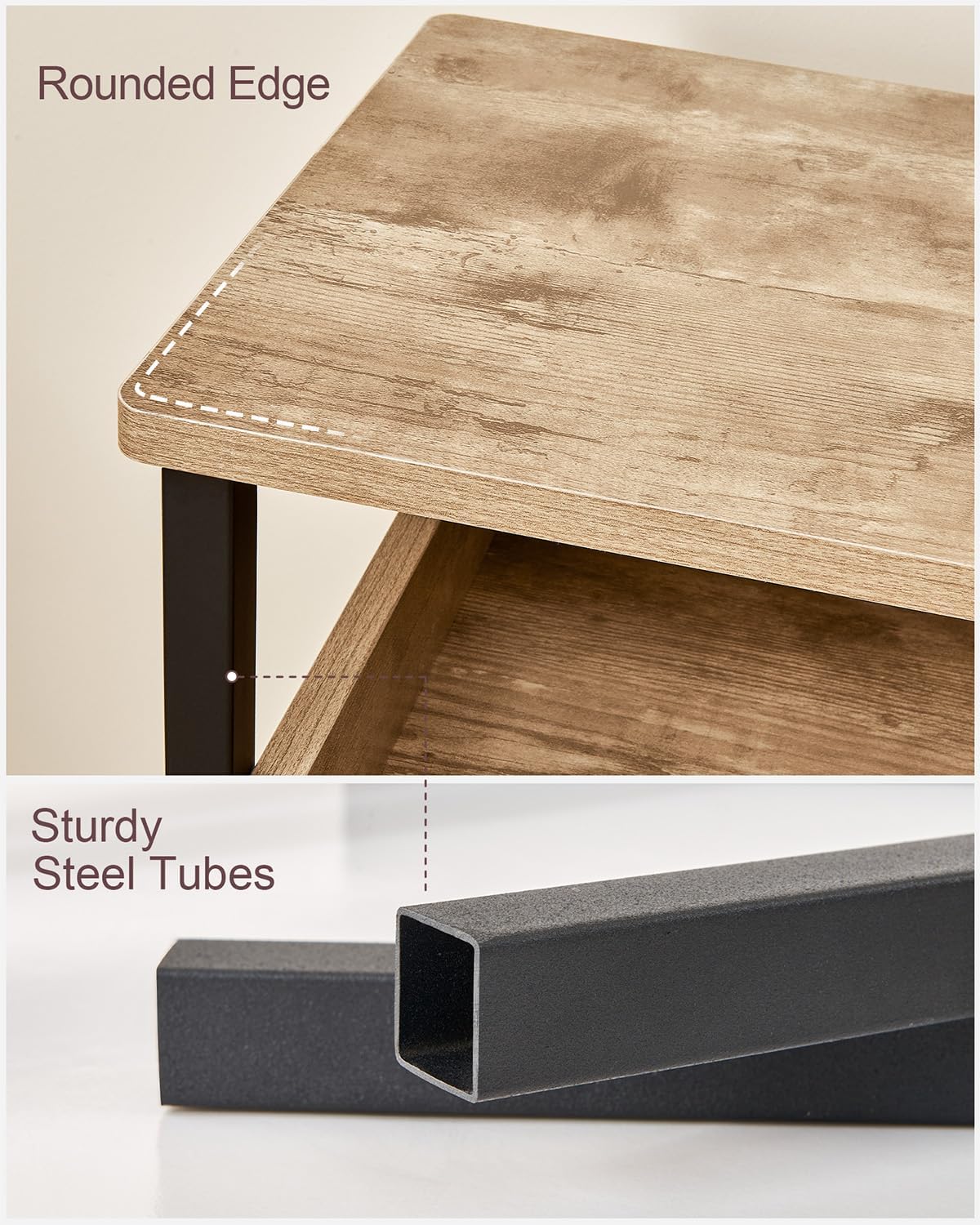 Side Table, 25 inch High End Table, Small Bedside Table for Living Room, Bedroom and Office, Greige & Black