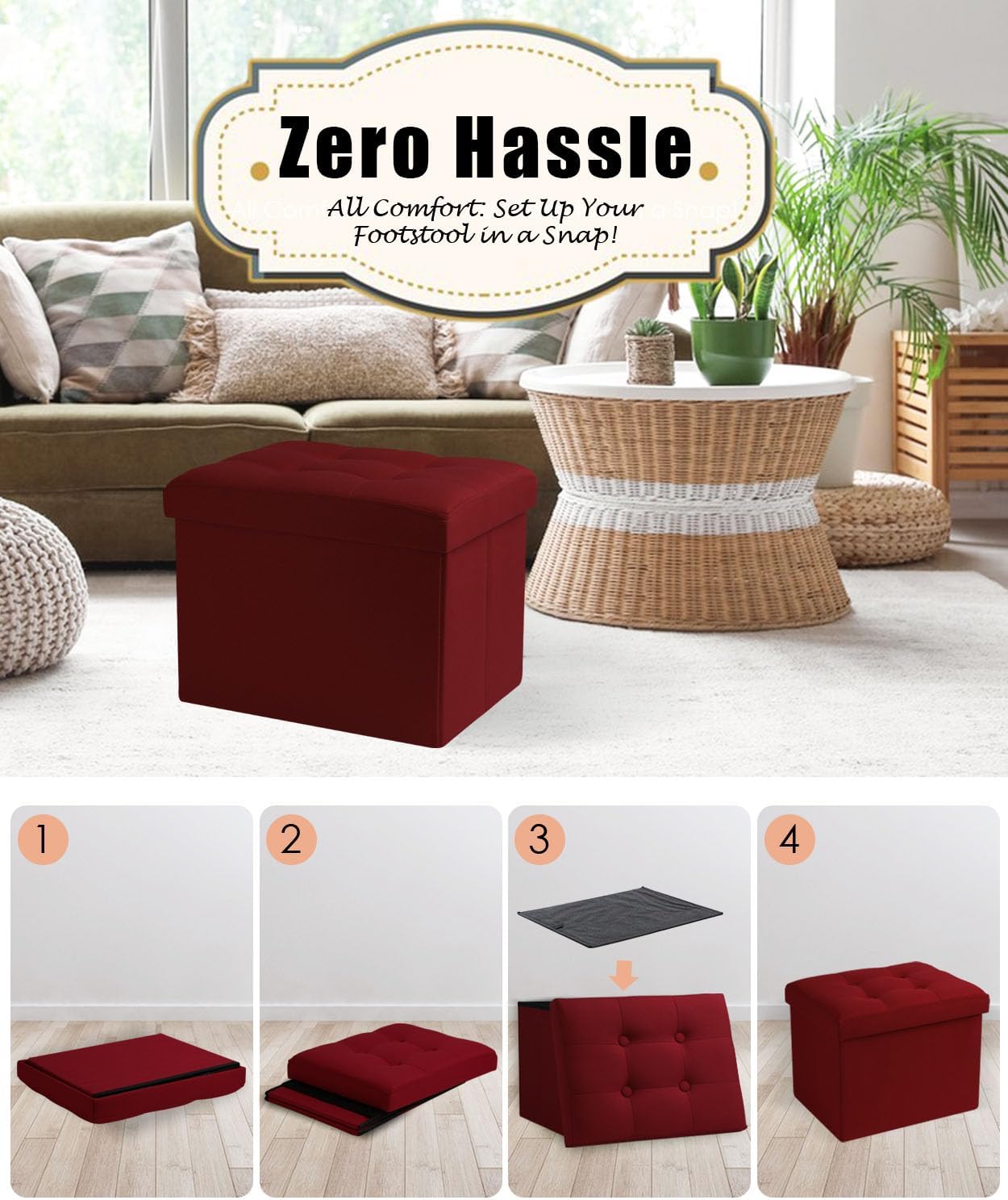 Ottoman Storage Ottoman Foot Rest Stool Foldable Bench with Storage Student Dormitory Bedroom and Entryway 17 X 13 X 13