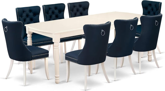 East West Furniture DODA9-LWH-29 9 Piece Dining Set Consists of a Rectangle Kitchen Table with Butterfly Leaf and 8 Polyester Fabric Upholstered Chairs, 42x78 Inch, linen white