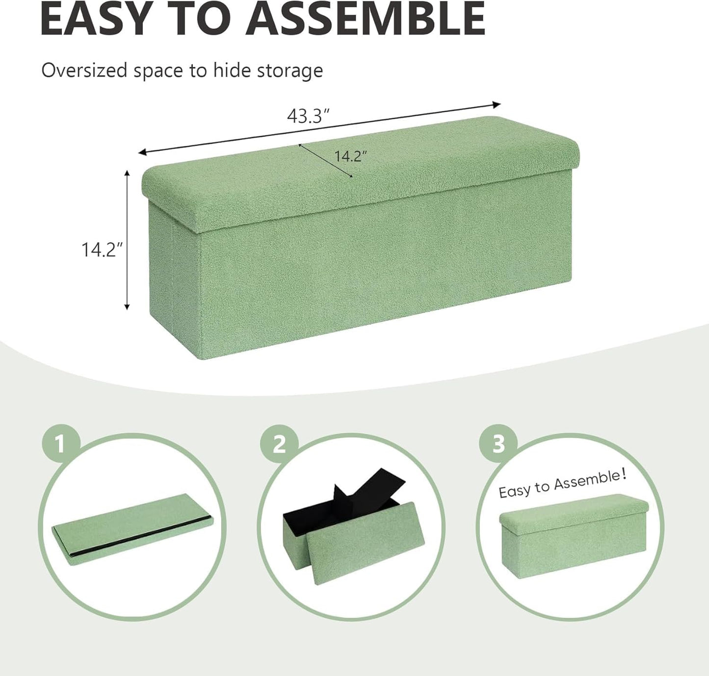 43 Inches Storage Ottoman Bench - Extra Large Foldable Ottoman with Storage, Bench for Living Room, Bedroom, Entryway - Green