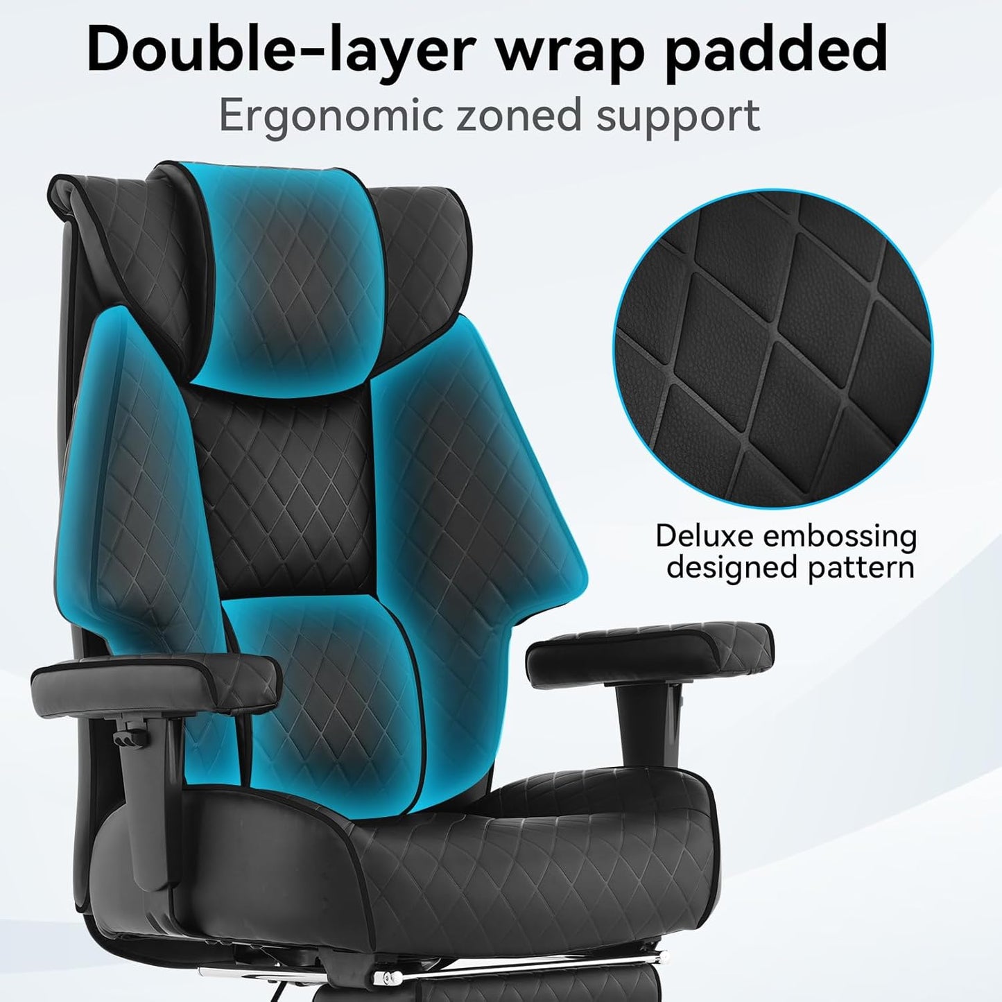 Big and Tall Office Chair with Footrest, PU Leather High Back Executive Office Chair 400lbs, Ergonomic Computer Chairs Lumbar Support for Heavy People (All Black)