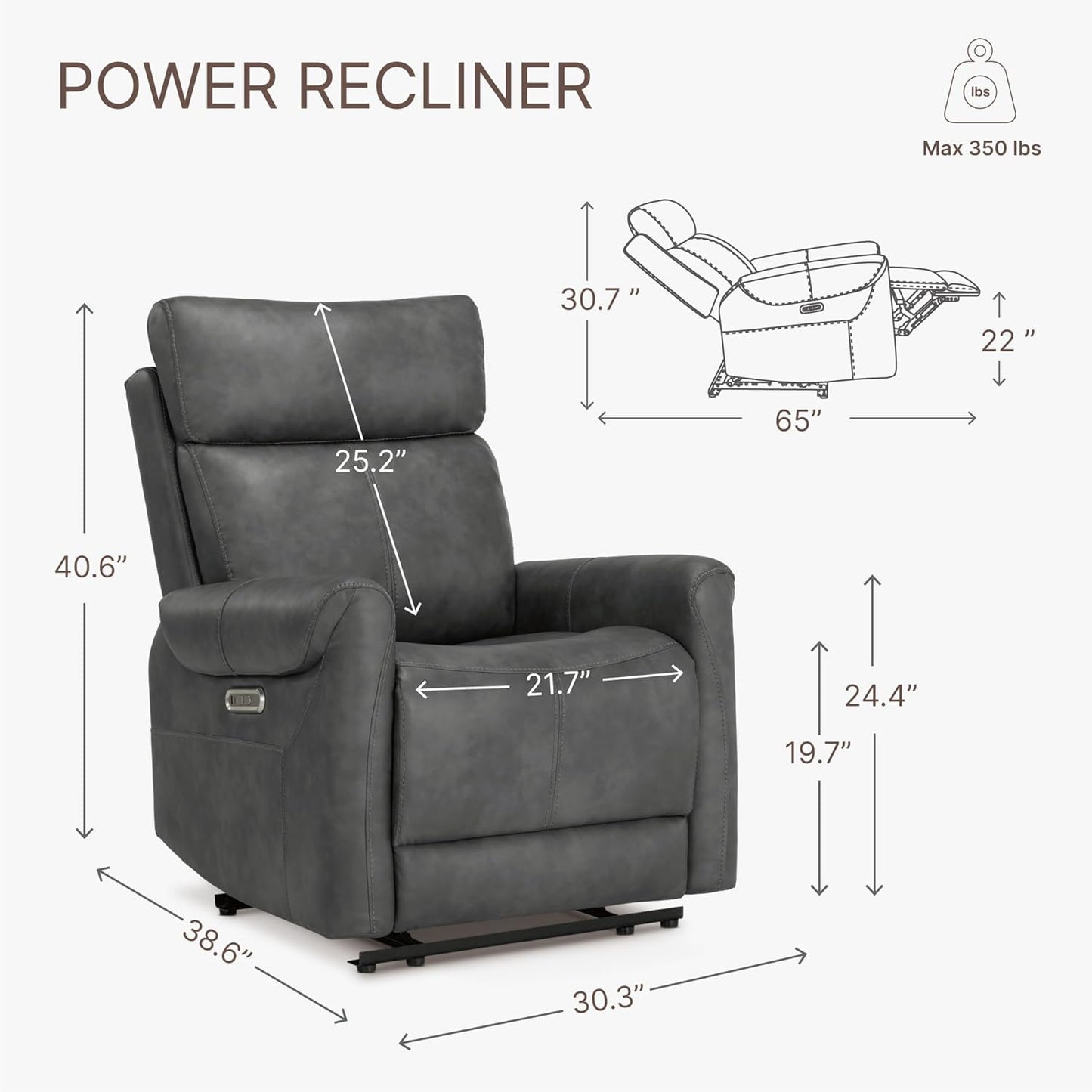 Leather Recliner Chair for Adults Wall Hugger RV Recliner with USB Charging Ports Electric Power Reclining Sofa for Living Room Home Theater Seating Bedroom