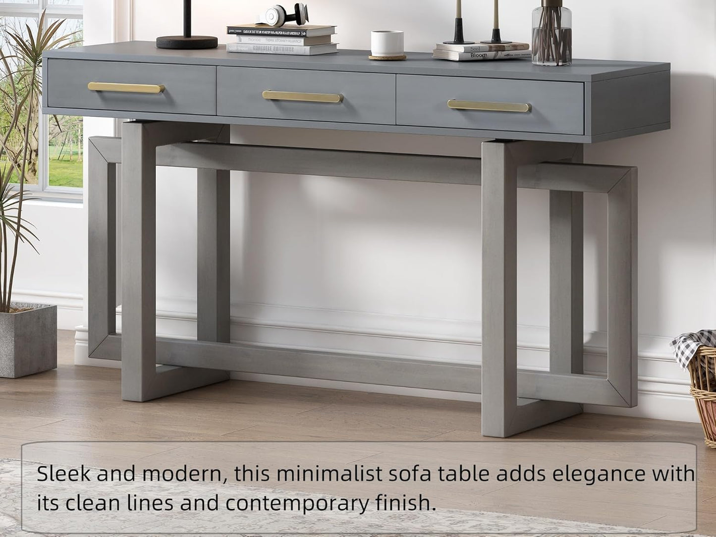 57” Entryway Console Sofa Table with Storage Drawers, Long Narrow Behind Couch Furniture for Living Room, Entrance, Hallway, Front Door, Antique Gray