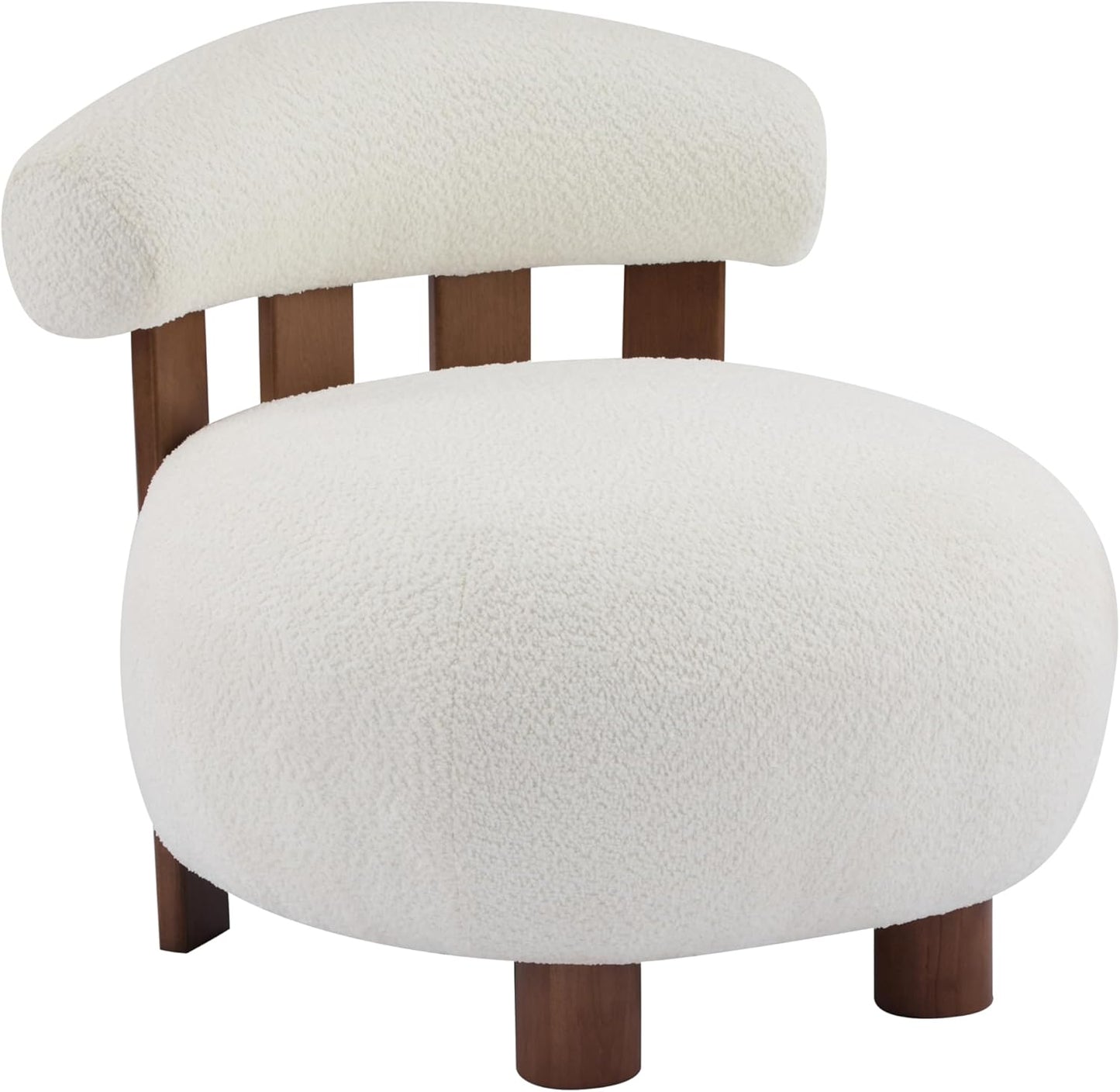 Christopher Knight Home Elvina Boucle Fabric Accent Chair, Solid Wood Single Lounge Sofa, Bedroom Comfy Reading Chair, for Modern Minimalist Style Living Room/Home Office, Milky White+Walnut