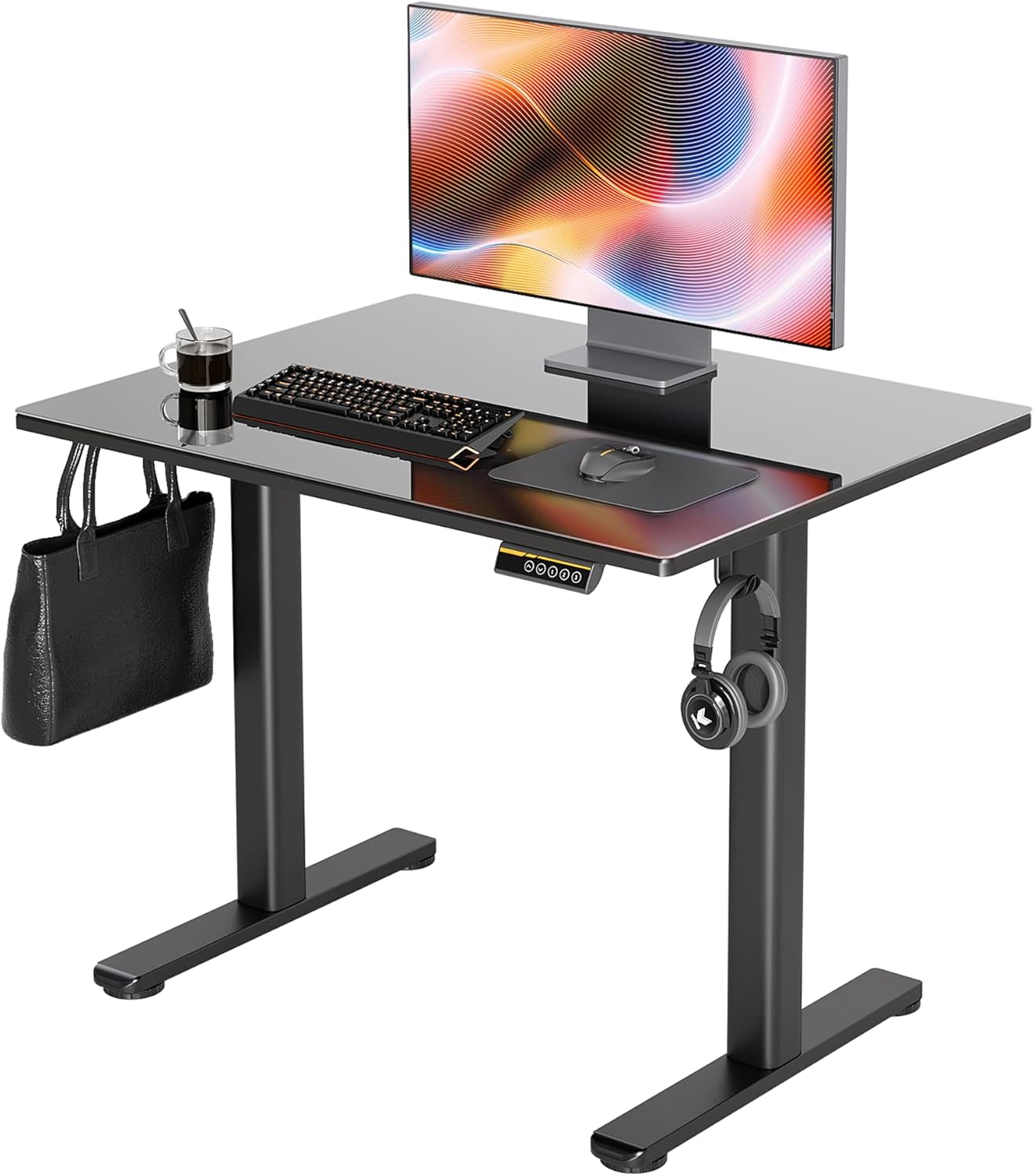 Claiks Electric Glass Standing Desk, 35x20 Inch Adjustable Height Stand Up Desks Quick Install for Computer, Black